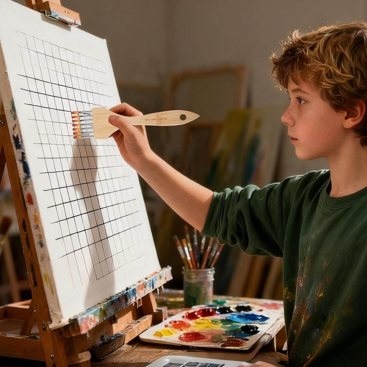 Acrylic Paint Brush Set, 3 Piece Nylon Wool Textured Acrylic Rake Brush for Painting for Beginners Adults Crafts Pottery Flat Style