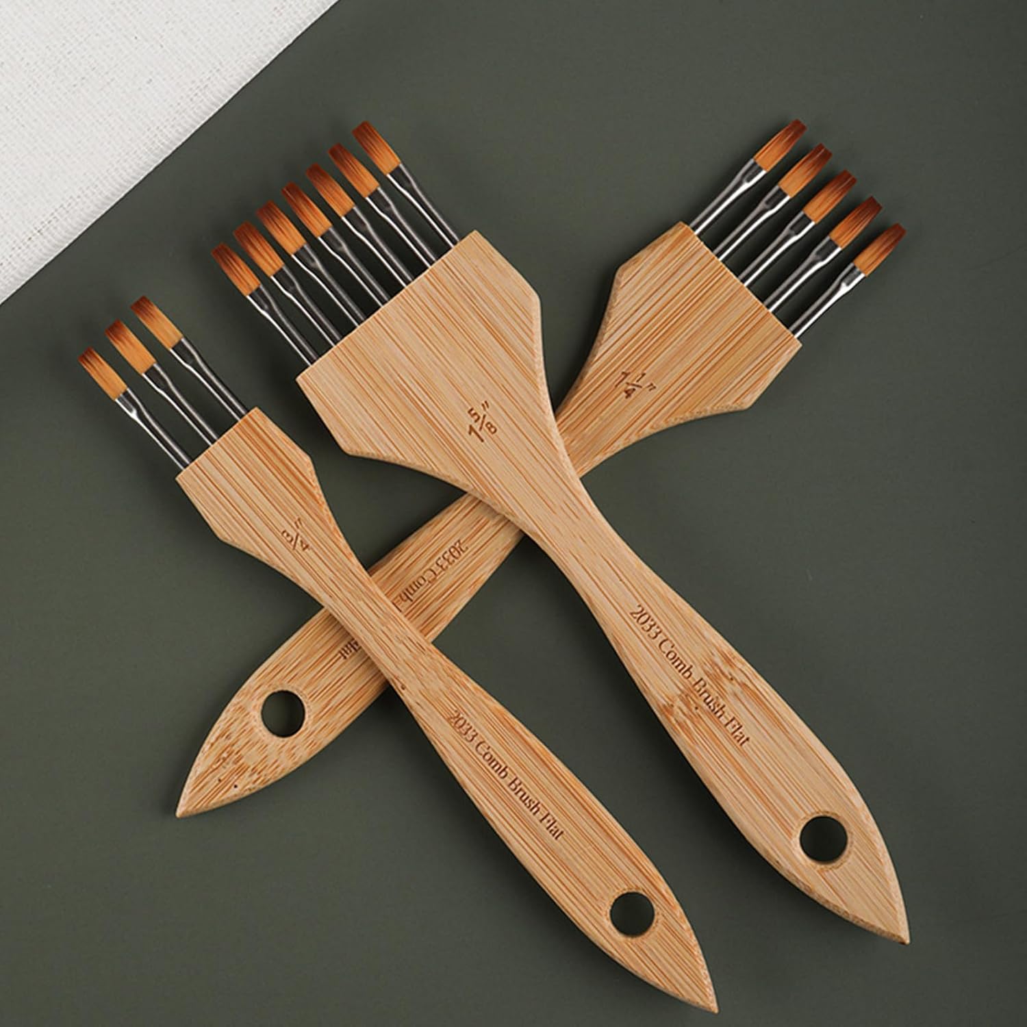 Acrylic Paint Brush Set, 3 Piece Nylon Wool Textured Acrylic Rake Brush for Painting for Beginners Adults Crafts Pottery Flat Style