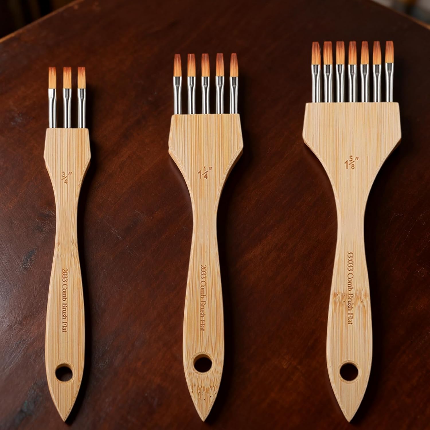 Acrylic Paint Brush Set, 3 Piece Nylon Wool Textured Acrylic Rake Brush for Painting for Beginners Adults Crafts Pottery Flat Style