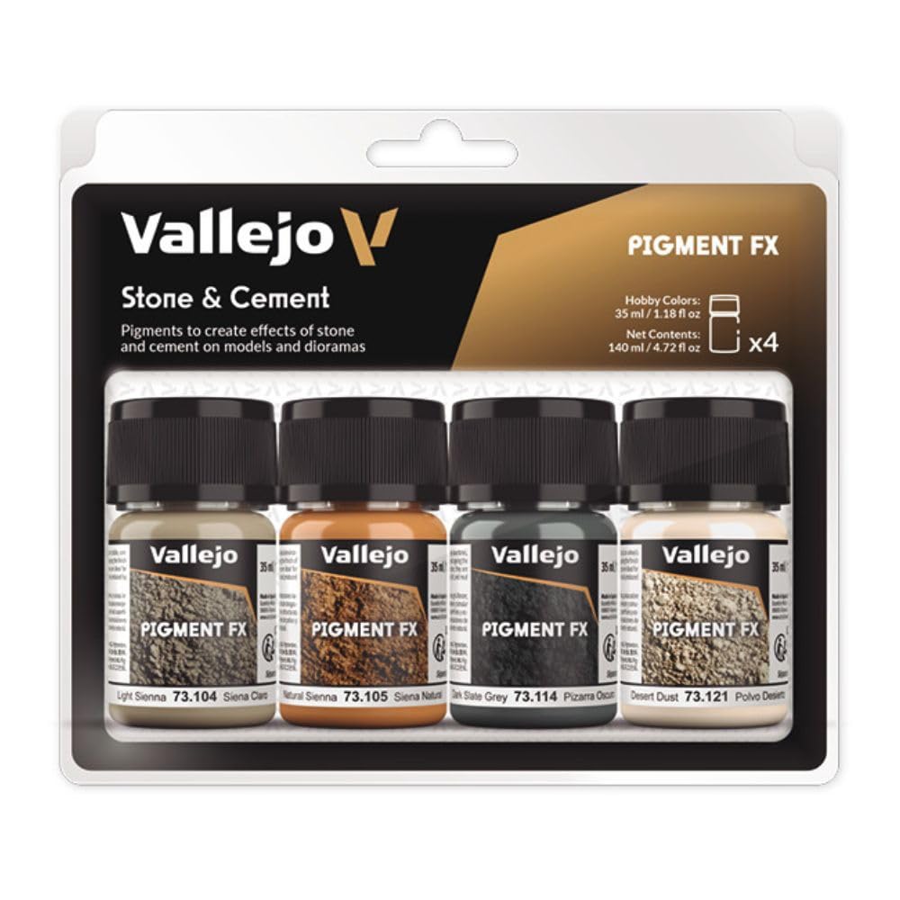 Acrylicos Vallejo Stone and Concrete Pigments - Set of Acrylic Colors for Airbrush, Multicolored 35 ml (Pack of 4)