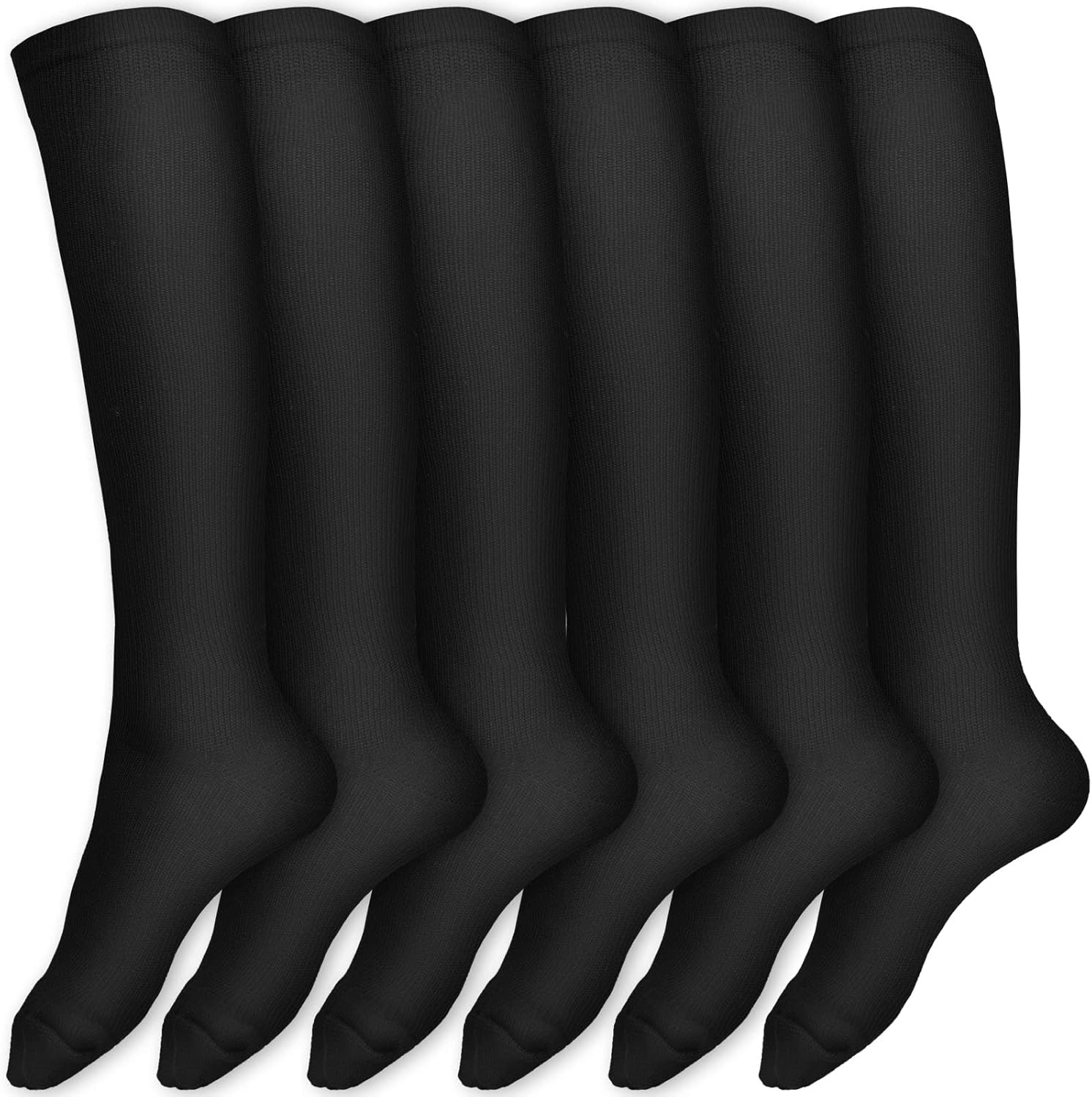 ACWOO Compression Socks for Women and Men, (1/3 /6 Pairs) 15-20 mmHg Graduated Compression Socks, Sports Compression Socks for Sports, Running, Cycling, Pregnancy, Plane Travel SM Black-6 Pairs