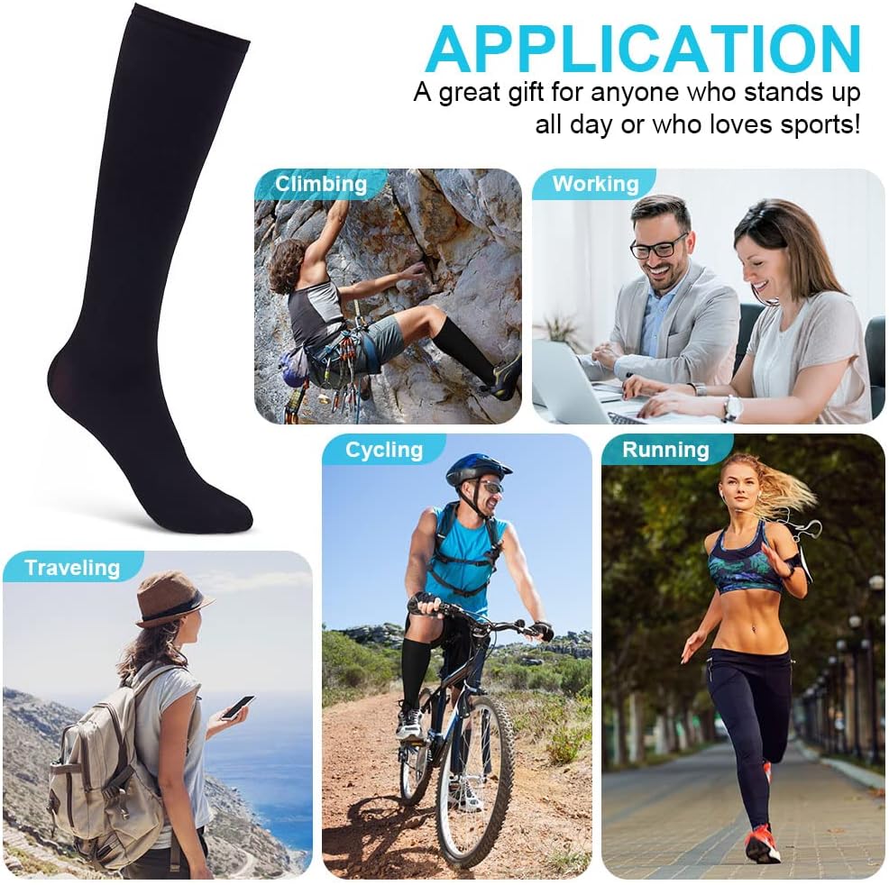 ACWOO Compression Socks for Women and Men, (1/3 /6 Pairs) 15-20 mmHg Graduated Compression Socks, Sports Compression Socks for Sports, Running, Cycling, Pregnancy, Plane Travel SM Black-6 Pairs