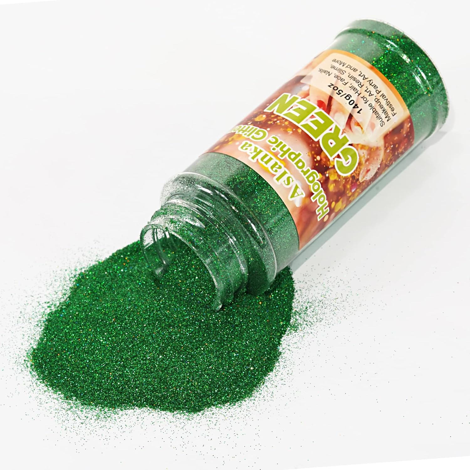 Alanka Glitter Powder, 140g for Fine Holographic Decorations - Glitter for Slime, Hobbies, Makeup, Nail Art, Painting - Green