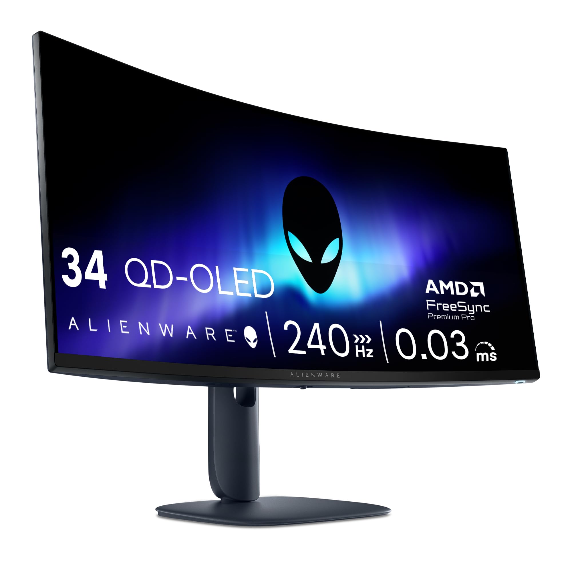 Alienware 34 Gaming Monitor - AW3425DW, WQHD (3440x1440), 21:9 1800R Curved, 240Hz, QD OLED, 0.03ms, NVIDIA G-SYNC Compatible, AMD FreeSync Premium Pro, HDR True Black 400, USB-C, 3 Year Warranty