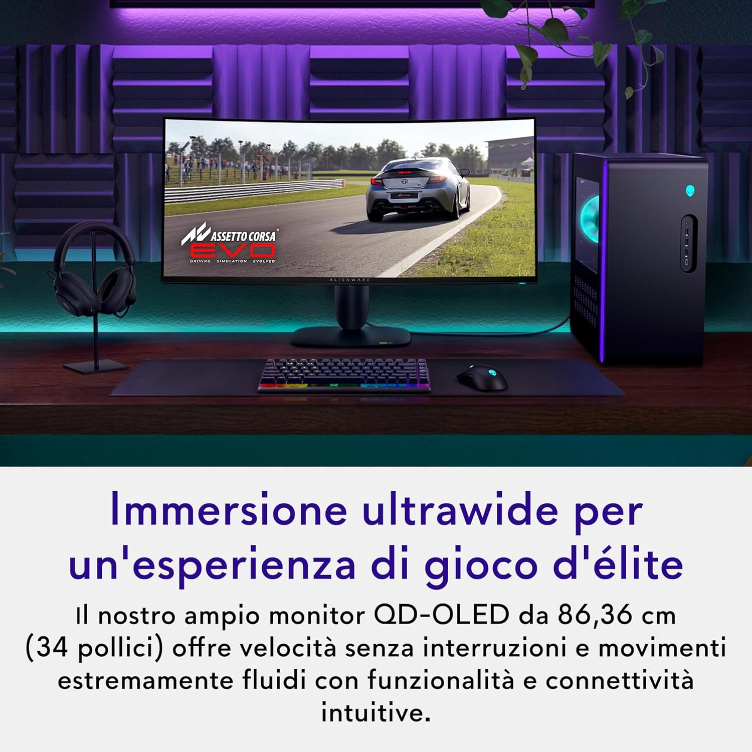 Alienware 34 Gaming Monitor - AW3425DW, WQHD (3440x1440), 21:9 1800R Curved, 240Hz, QD OLED, 0.03ms, NVIDIA G-SYNC Compatible, AMD FreeSync Premium Pro, HDR True Black 400, USB-C, 3 Year Warranty