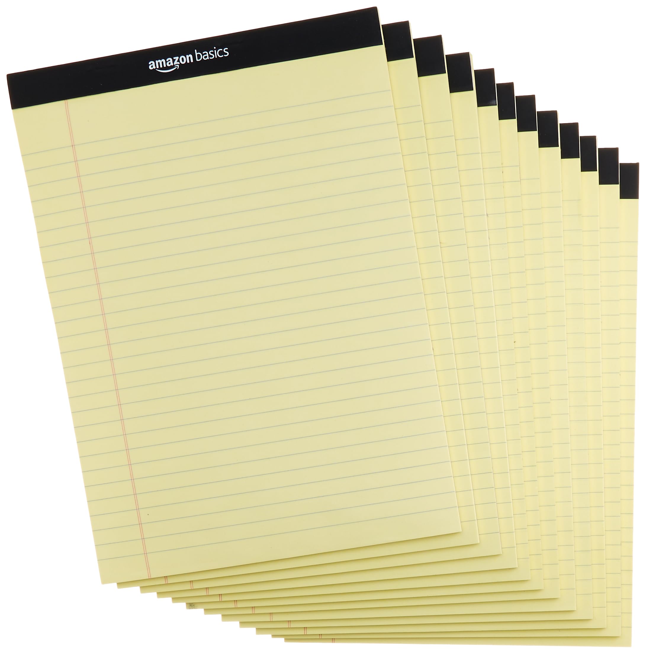Amazon Basics Legal/Wide Ruled, 8.5 by 11.75 Inches, 50 Sheets, Pack of 12, Canary, Letter Canary 21.6 cm by 29.8 cm (Pack of 12) Ruled Single
