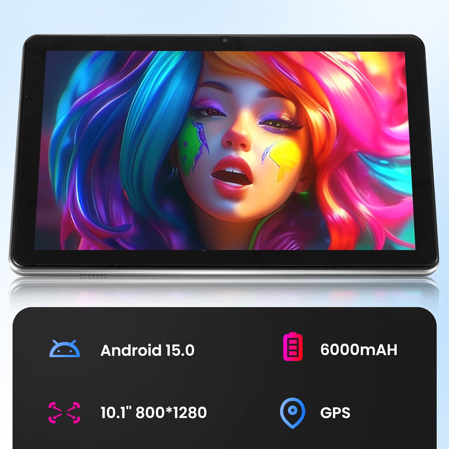 Android Tablet, 10.1 Zoll Android 15 Tablets 18GB(6+12) RAM 128GB ROM 1TB Expand, 1280x800 IPS HD Touchscreen, 6000mAh Battery, Bluetooth, Dual Camera, GMS, WiFi