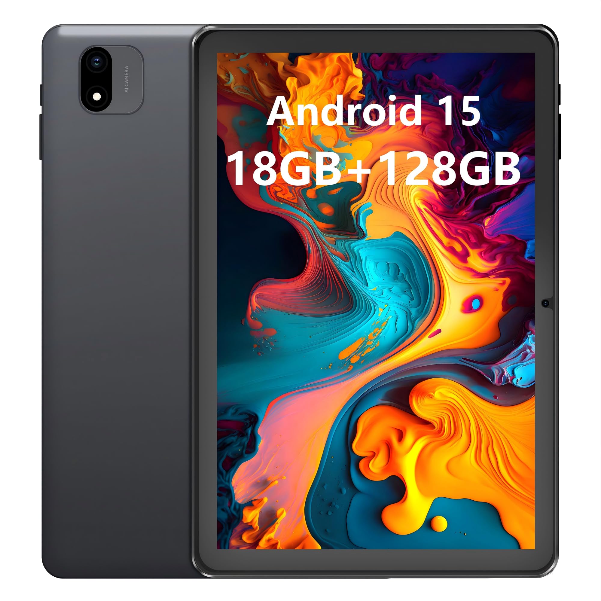 Android Tablet, 10.1 Zoll Android 15 Tablets 18GB(6+12) RAM 128GB ROM 1TB Expand, 1280x800 IPS HD Touchscreen, 6000mAh Battery, Bluetooth, Dual Camera, GMS, WiFi