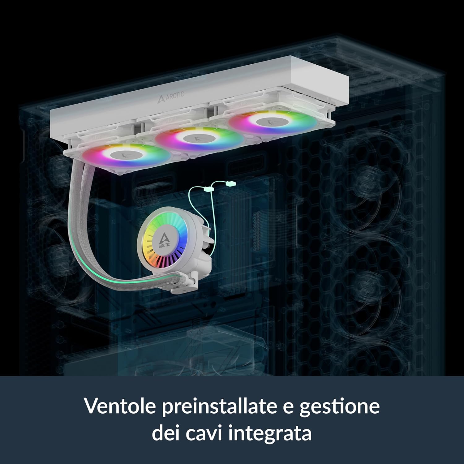 ARCTIC Liquid Freezer III Pro 360 A-RGB (white) - AIO CPU Heatsink, 3 x 120 mm Liquid Cooling, 38 mm Radiator, PWM Pump, VRM Fan, AM5/AM4, Intel LGA1851/1700 Contact Frame - Liquid Freezer III Pro 360 A-RGB white