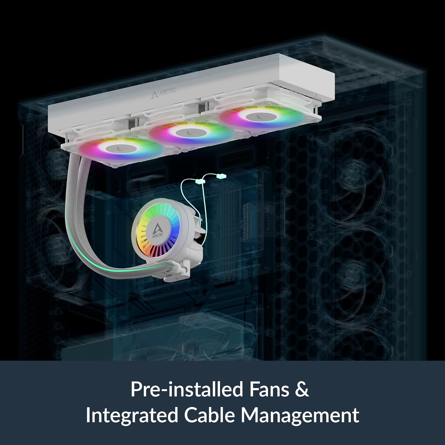 ARCTIC Liquid Freezer III Pro 420 A-RGB (White) - AIO CPU Heatsink, 3 x 140 mm Liquid Cooling, 38 mm Radiator, PWM Pump, VRM Fan, AM5/AM4, Intel LGA1851/1700 Contact Frame - White