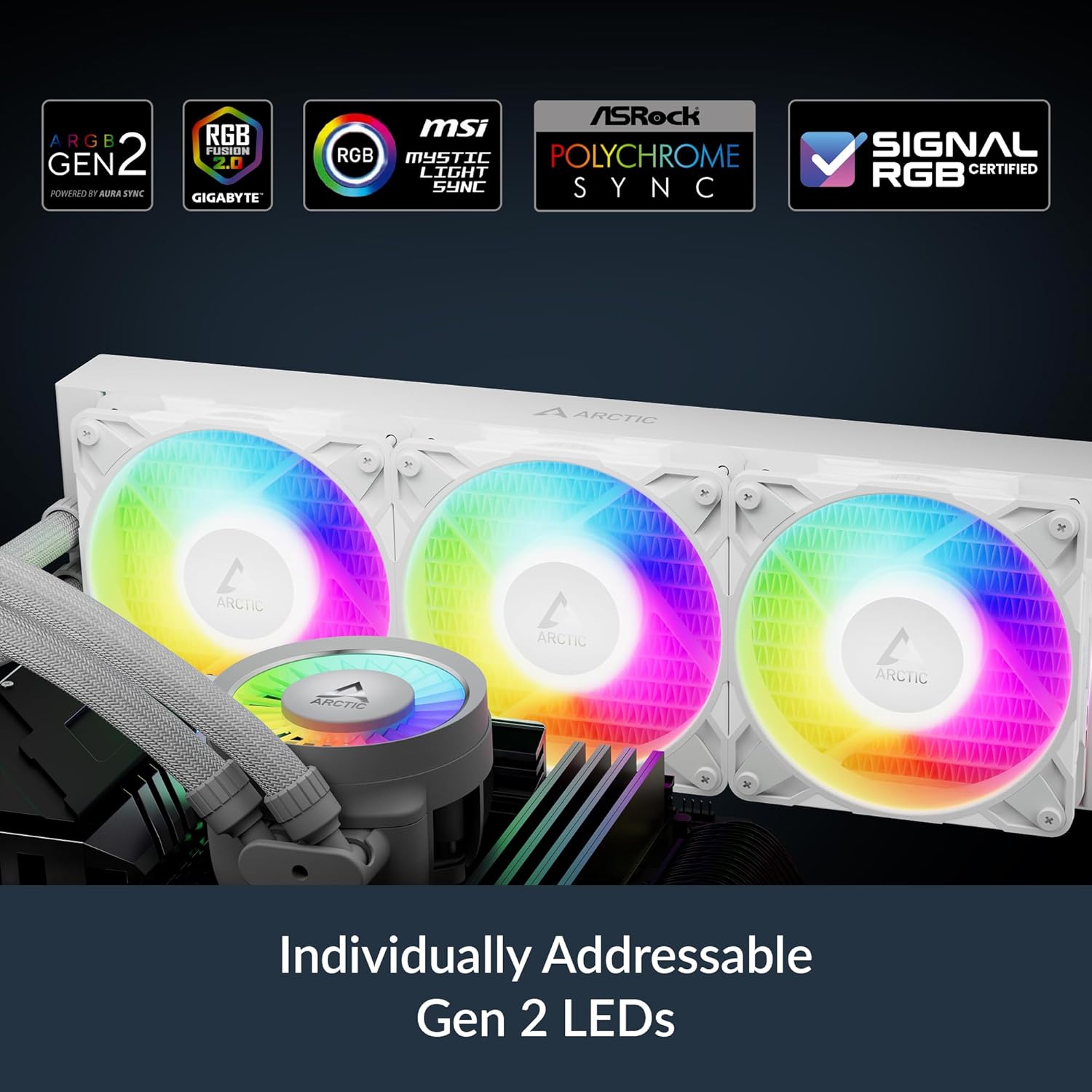 ARCTIC Liquid Freezer III Pro 420 A-RGB (White) - AIO CPU Heatsink, 3 x 140 mm Liquid Cooling, 38 mm Radiator, PWM Pump, VRM Fan, AM5/AM4, Intel LGA1851/1700 Contact Frame - White