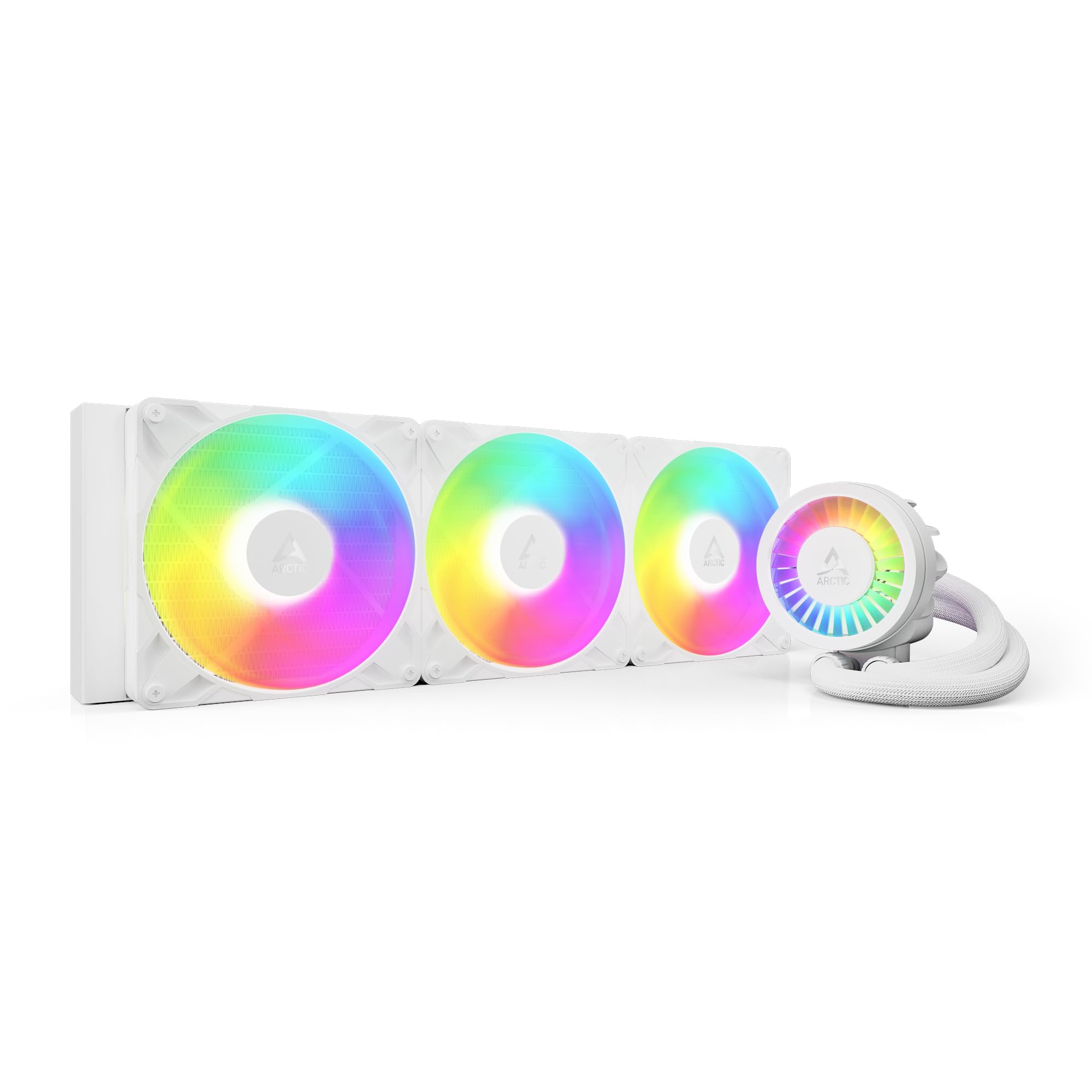 ARCTIC Liquid Freezer III Pro 420 A-RGB (White) - AIO CPU Heatsink, 3 x 140 mm Liquid Cooling, 38 mm Radiator, PWM Pump, VRM Fan, AM5/AM4, Intel LGA1851/1700 Contact Frame - White