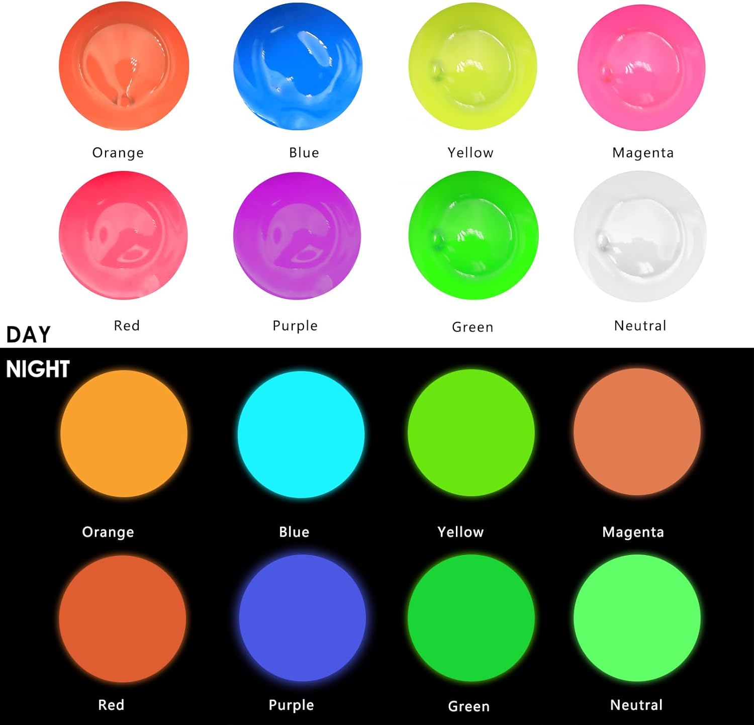 Artecho 8C Neon & Glow in the Dark - 2 in 1 Acrylic Paint Set, 20ml Bright Bottle (8 x 20ml)