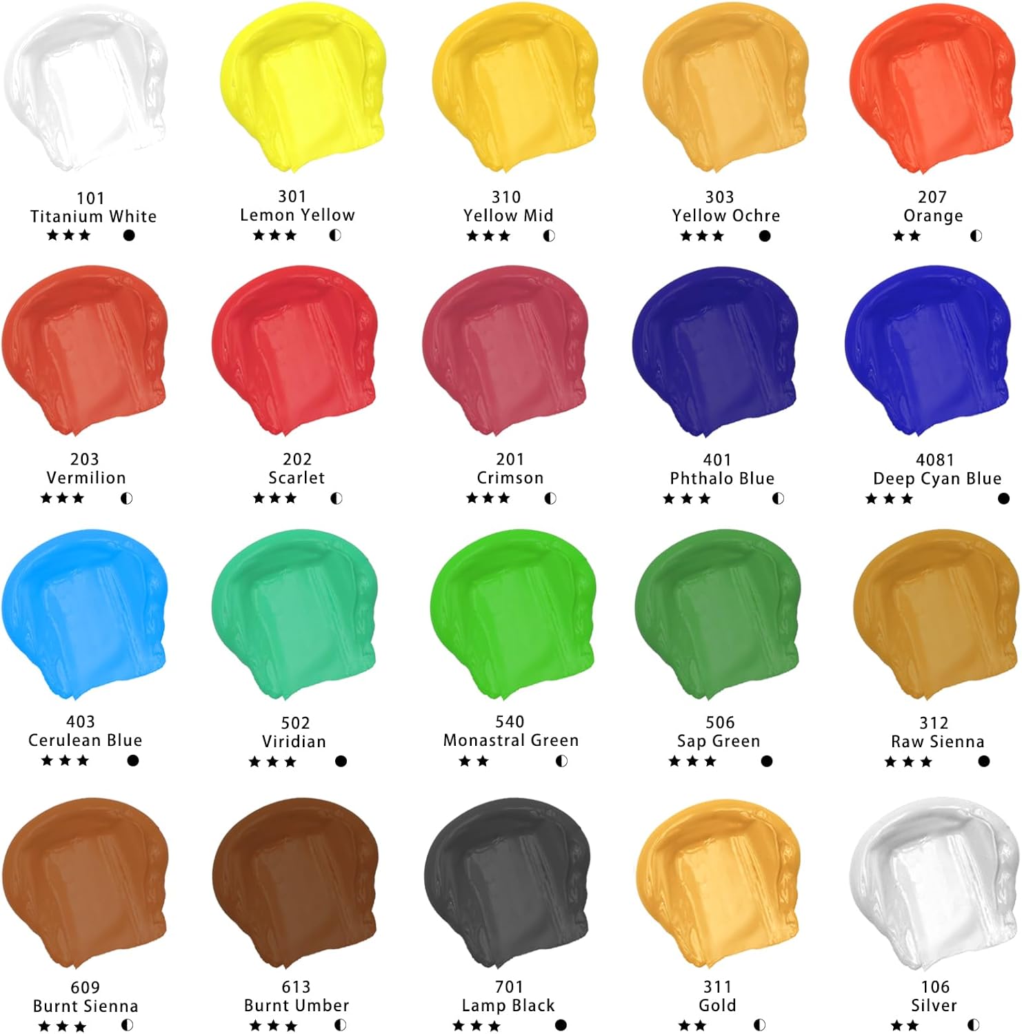 Artecho Acrylic Color Set, 20 Colors 120 ml, for Wood, Fabric, Craft, Canvas, Leather and Stone, Acrylic Colors for Painting Suitable for Beginners and Professional Painters 20 x 120ml