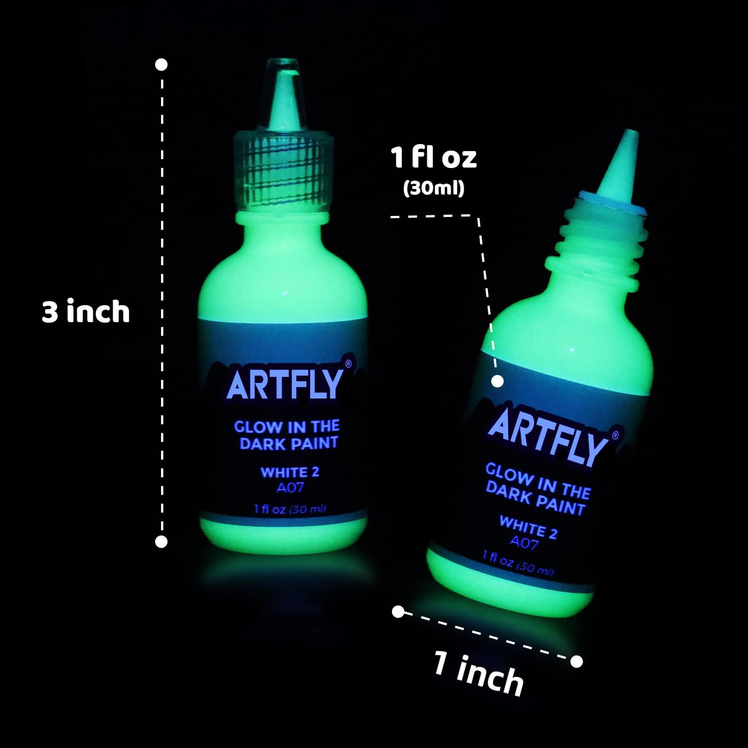 ARTFLY Glow in The Dark Illuminating Acrylic Paint Set 12 x 30ml/1oz, Perfect for Art Painting, DIY, Halloween Christmas Decorations, Rich Pigments for Artists, Students