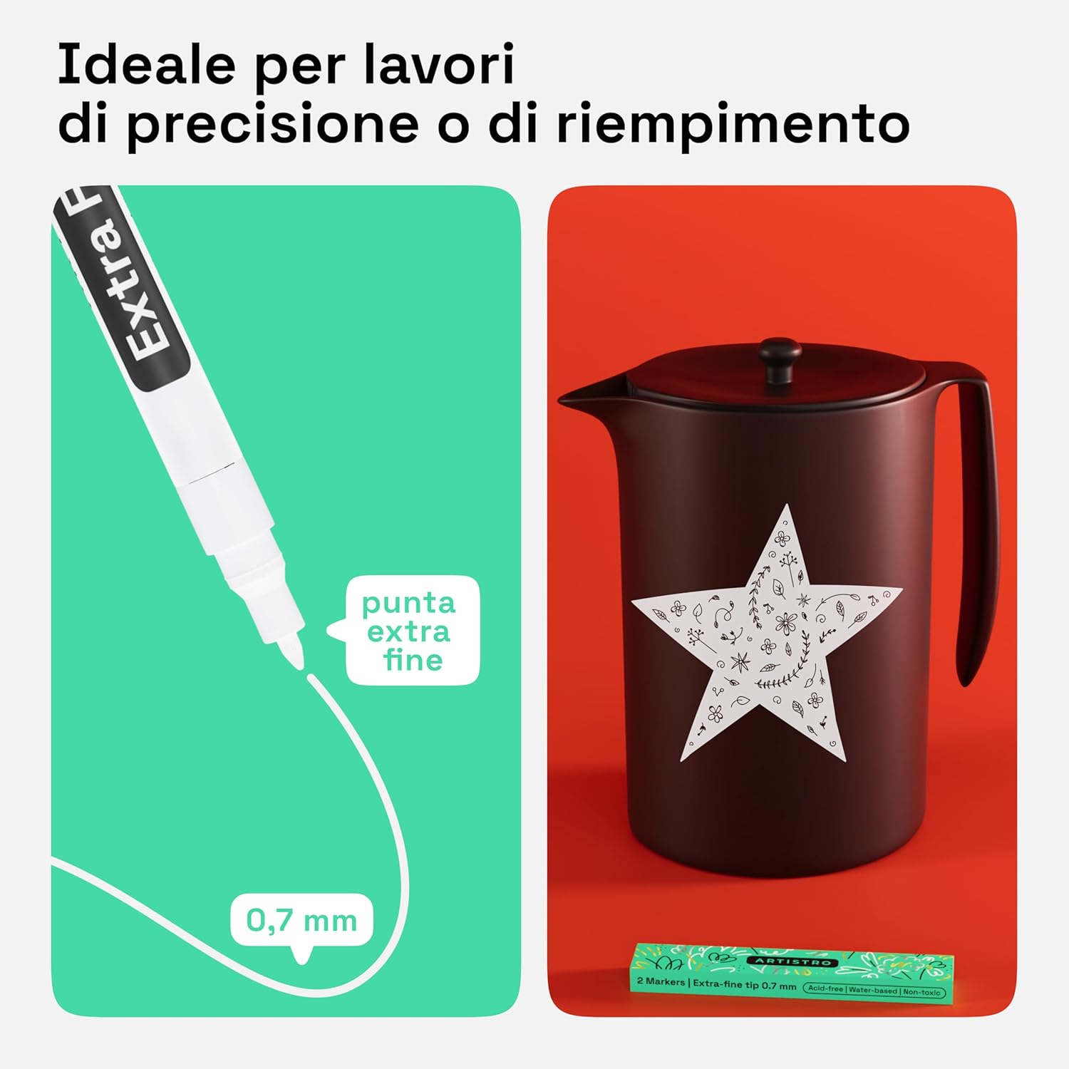 Artistro 2 White Acrylic Paint Pens for Rock Painting Ceramic Wood Glass Tire Plastic - 0.7mm Extra Fine Tip Paint Markers Ideal for Labeling DIY Crafts Art Projects 2 White Extra-Fine