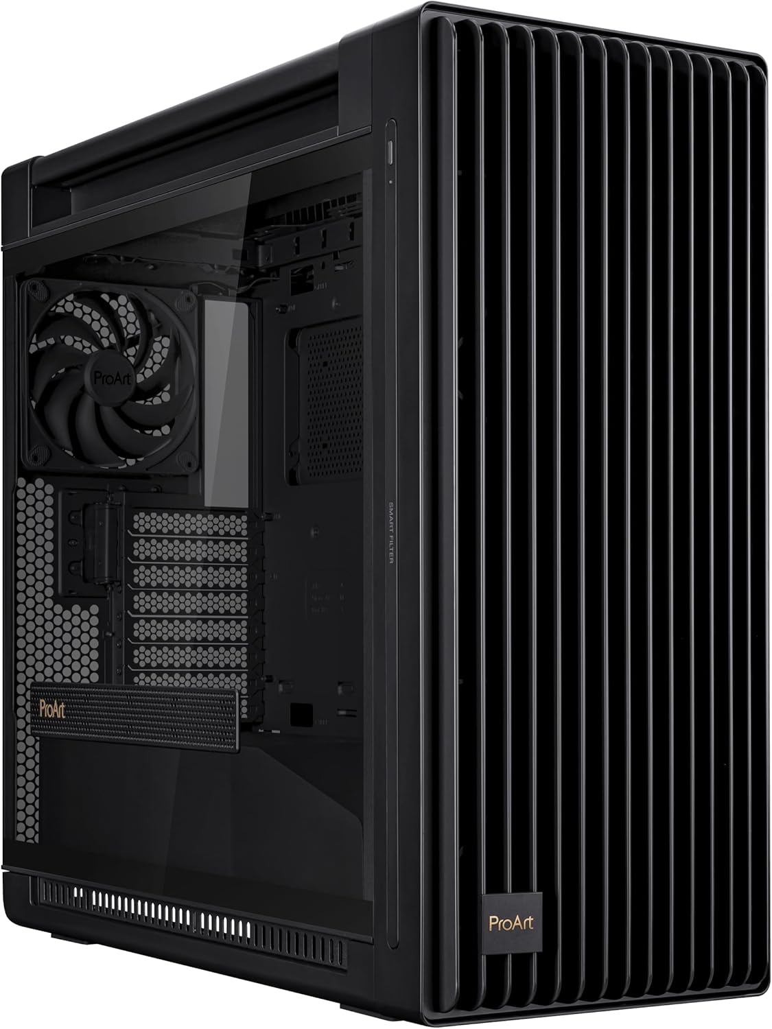 ASUS ProArt PA602 E-ATX PC Case 420mm Radiator Support, Dual 200mm Built-in Fans, Front Panel IR dust Indicator, Power Lock Latch, Tool-Less PCIe mounting & GPU Holder, 20Gbps USB-C Front I/O ProArt PA602|Black E-ATX