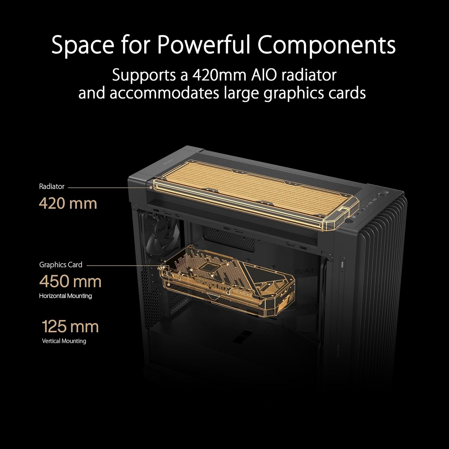 ASUS ProArt PA602 E-ATX PC Case 420mm Radiator Support, Dual 200mm Built-in Fans, Front Panel IR dust Indicator, Power Lock Latch, Tool-Less PCIe mounting & GPU Holder, 20Gbps USB-C Front I/O ProArt PA602|Black E-ATX