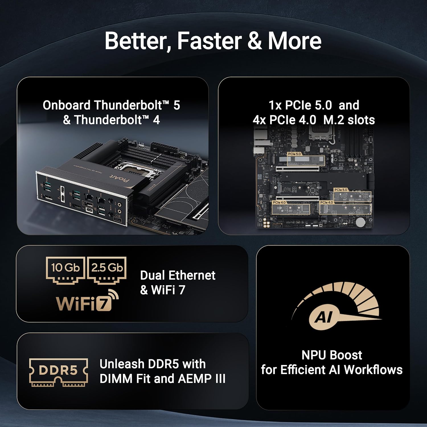 ASUS ProArt Z890-CREATOR WIFI Z890 LGA 1851 ATX Motherboard, Intel® Core™ Ultra Processor Series 2 Ready, 16+2+1+2 stages, PCIe® 5.0, DDR5, Thunderbolt™ 5 Type-C®, 10+2.5 Gb LAN, WiFi 7, 5x M.2, AI OC Z890-Creator|Core Ultra|M.2 x5|WiFi 7