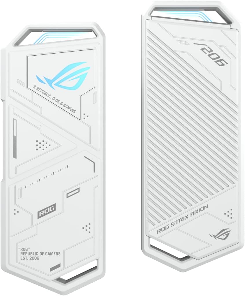 ASUS ROG Strix Arion - SSD Enclosure, USB-C 3.2 Gen 2, Speed up to 10Gbps, M.2 PCIe NVM Express Support, Aluminum Alloy Shell, Easy Installation without a Screwdriver, Aura Sync, White ROG Strix Arion White