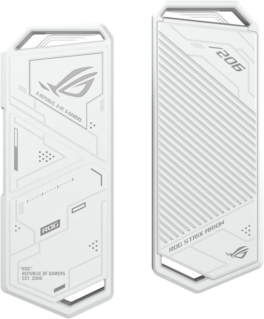 ASUS ROG Strix Arion - SSD Enclosure, USB-C 3.2 Gen 2, Speed up to 10Gbps, M.2 PCIe NVM Express Support, Aluminum Alloy Shell, Easy Installation without a Screwdriver, Aura Sync, White ROG Strix Arion White