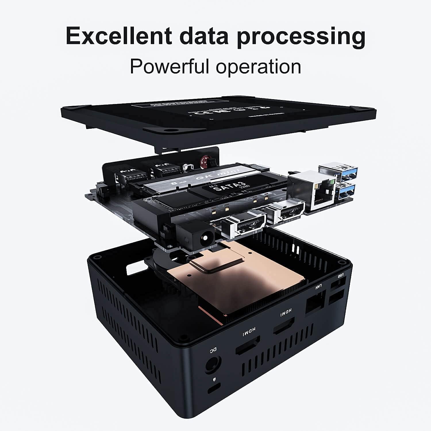 Beelink GK Mini - Mini PC with Windows 11 Pro, Quad Core J4125, 2x HDMI Ultra HD 4K, 8 GB DDR4 RAM, 128 GB M.2 SSD, 2.5" SATA3 slot for additional HDD/SSD, Wi-Fi 5 AC, Gigabit Ethernet (128 GB)