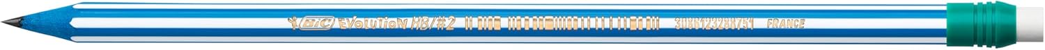 BIC HB Graphite Pencils with Eraser, Evolution Stripes, Pack of 8 Pencils, Vibrant Multicolored Barrels with Eraser