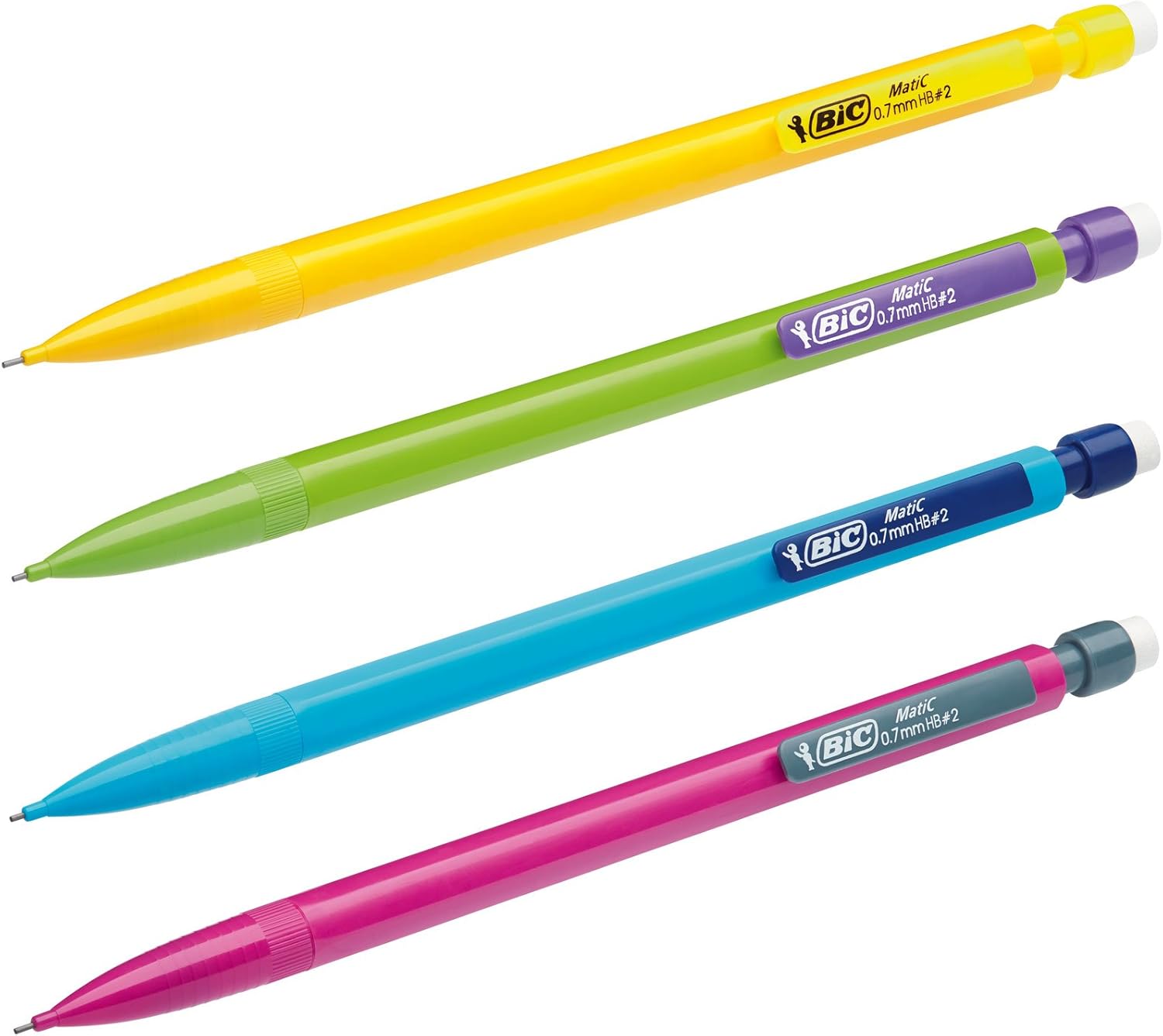 BIC - Matic Fun, 0.7mm HB Mechanical Pencil with Eraser (Perfect for School), Assorted Colours, Pack of 10 White 10 Units (Pack of 1)