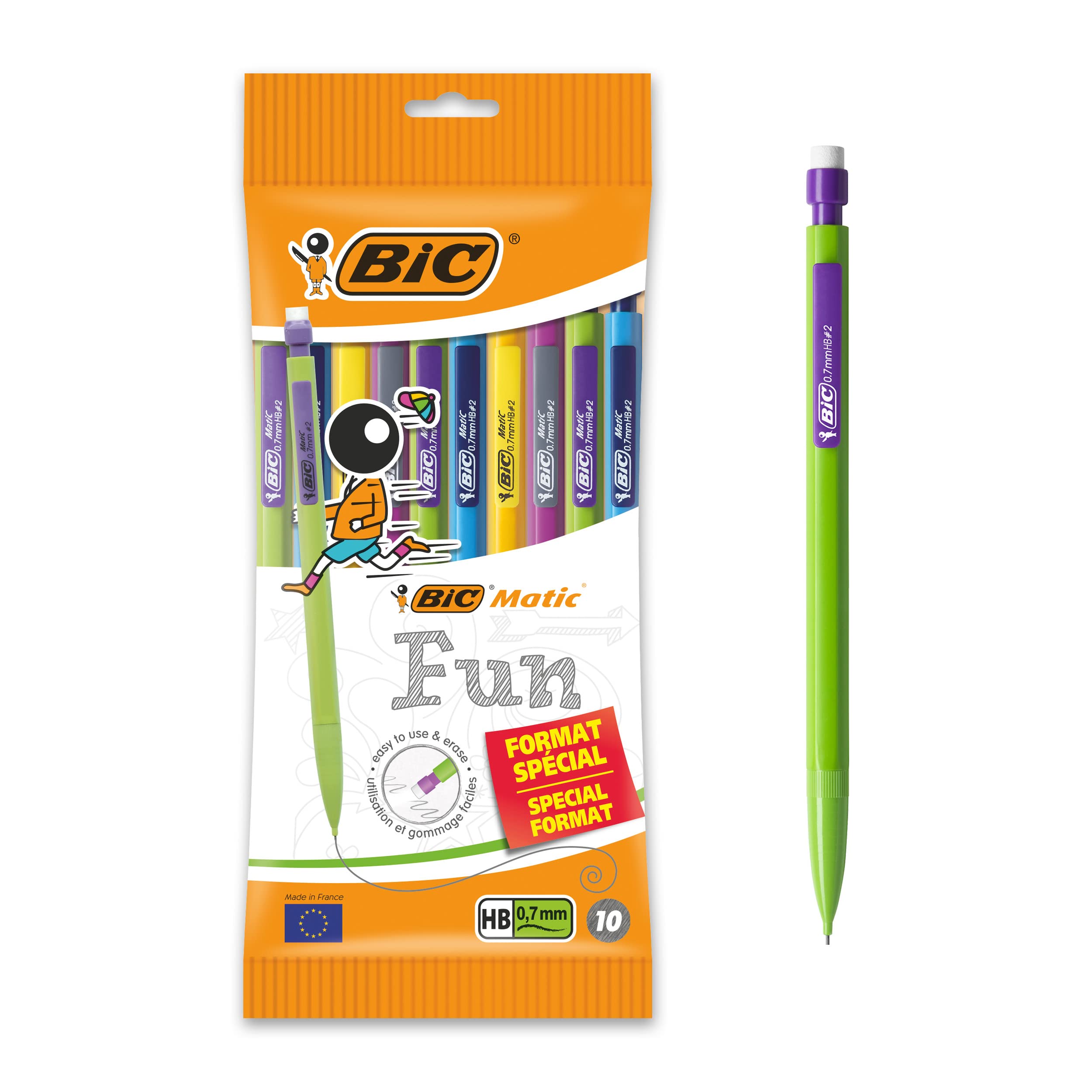 BIC - Matic Fun, 0.7mm HB Mechanical Pencil with Eraser (Perfect for School), Assorted Colours, Pack of 10 White 10 Units (Pack of 1)