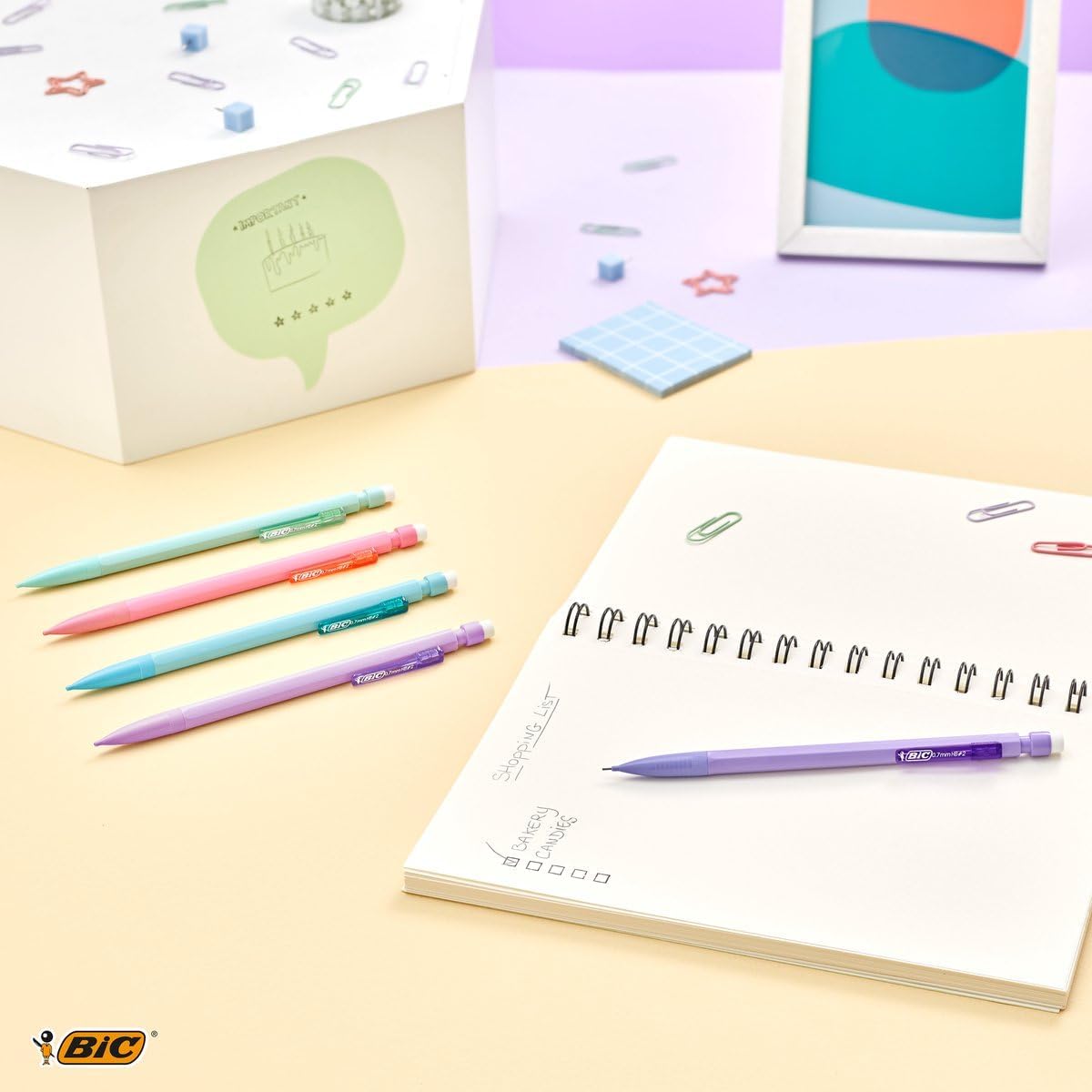 BIC Matic Mechanical Pencil Case with 0.7mm Nib, 5 Pastel Colors, 3 x 0.7mm HB Tips, Easily Erasable