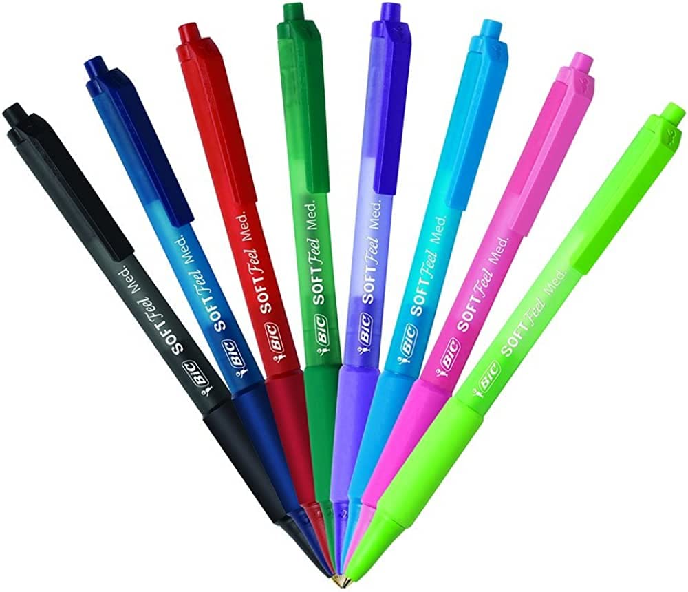 Bic Retractable Soft Touch Ballpoint Pen, Medium Tip (1.0mm), Assorted Colours, 12 Pieces 12 Units (Pack of 1)