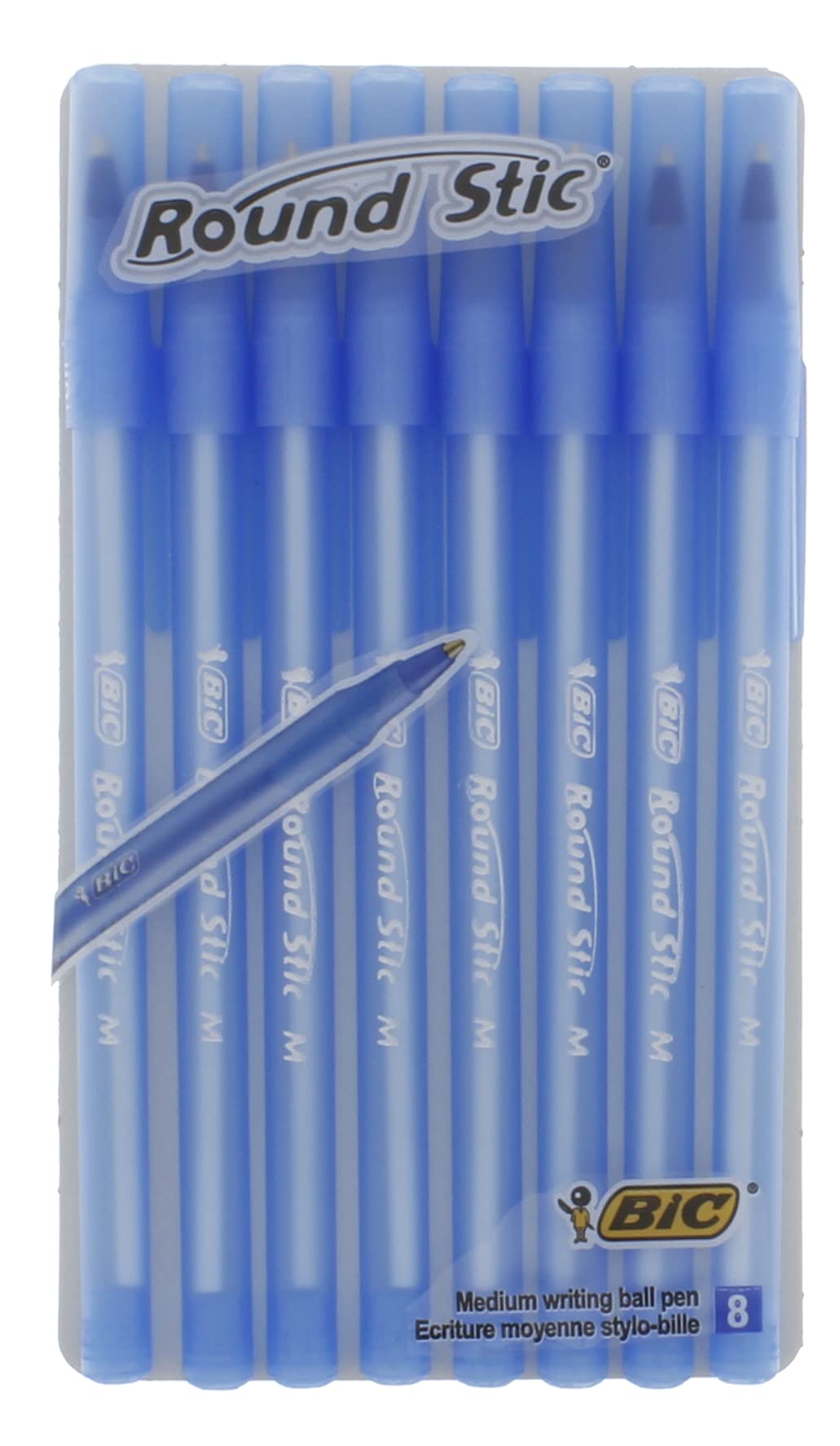 Bic Round Stic - Medium writing ballpoint pens, blue, pack of 8
