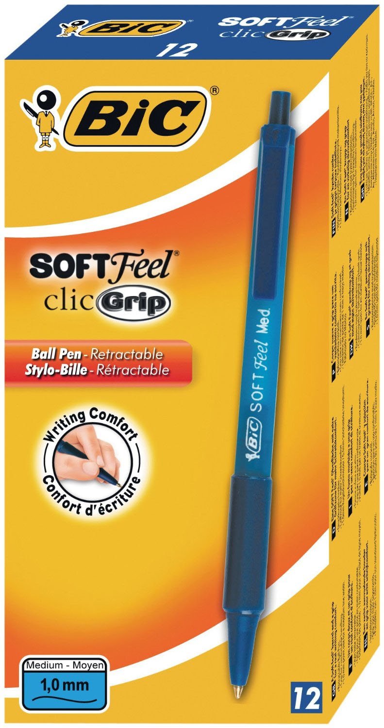 BIC Soft Feel ballpoint pen, 0.4 mm line, blue barrel, with clip, blue