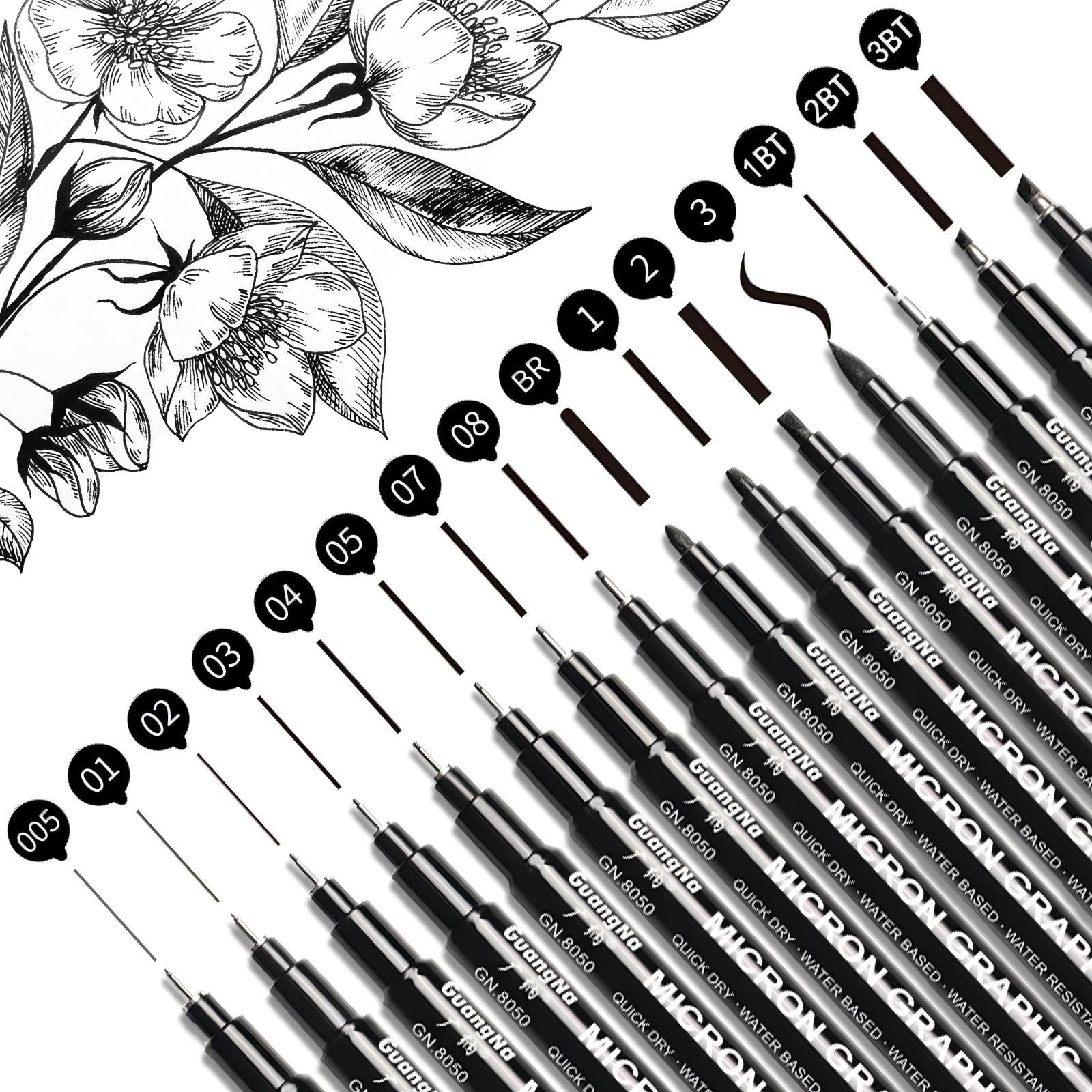 Black Fine Point Pens, 15pcs Fine Point Black Ink Pens, Drawing Pens, Fine Point Pens Set for Art Illustration, Sketching, Art Drawing, Anime, Manga, Drawing Projects