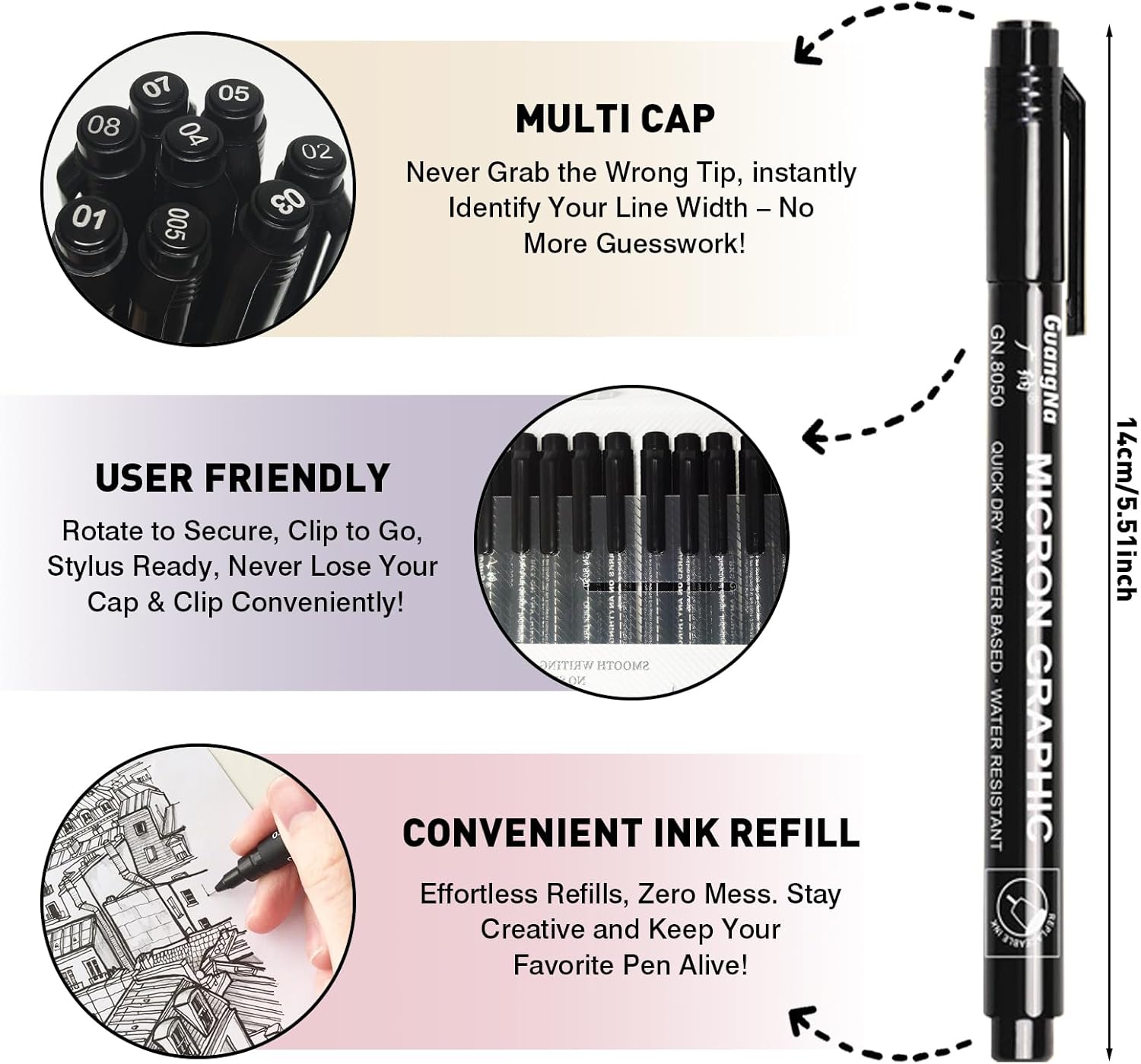 Black Fine Point Pens, 15pcs Fine Point Black Ink Pens, Drawing Pens, Fine Point Pens Set for Art Illustration, Sketching, Art Drawing, Anime, Manga, Drawing Projects