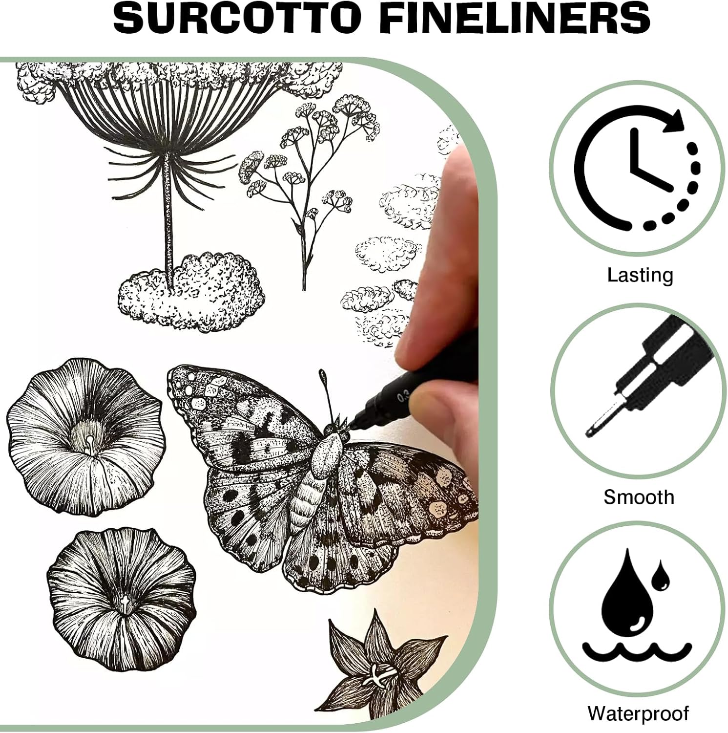 Black Fine Point Pens, 15pcs Fine Point Black Ink Pens, Drawing Pens, Fine Point Pens Set for Art Illustration, Sketching, Art Drawing, Anime, Manga, Drawing Projects