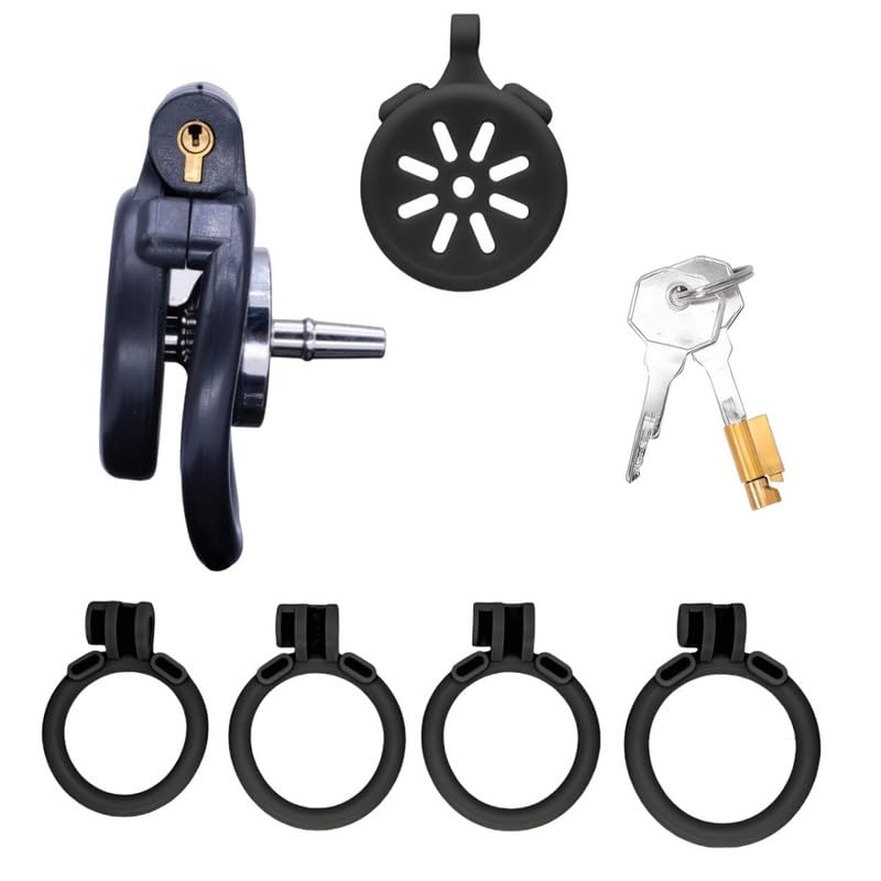 Black Flat Male Cage for Protection, ABS Plastic Flat Anti-Off Cage with 4 Size Rings and Accessories for Male Gifts-K+3.3 (Silver Tube) (Silver Tube)