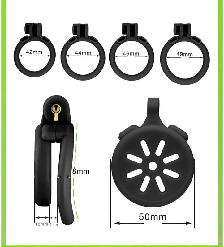 Black Flat Male Cage for Protection, ABS Plastic Flat Anti-Off Cage with 4 Size Rings and Accessories for Male Gifts-K+3.3 (Silver Tube) (Silver Tube)