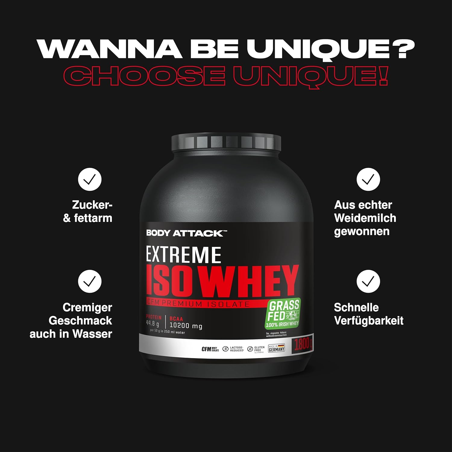 Body Attack Extreme Iso Whey, CFM Whey Protein Isolate from 100% Irish pastured milk, gluten-free, rich in EAA, perfectly soluble, 90.6 % isolate content, 1.8 kg Apricot-Yoghurt Apricot Yoghurt 1.8 kg (1er Pack)