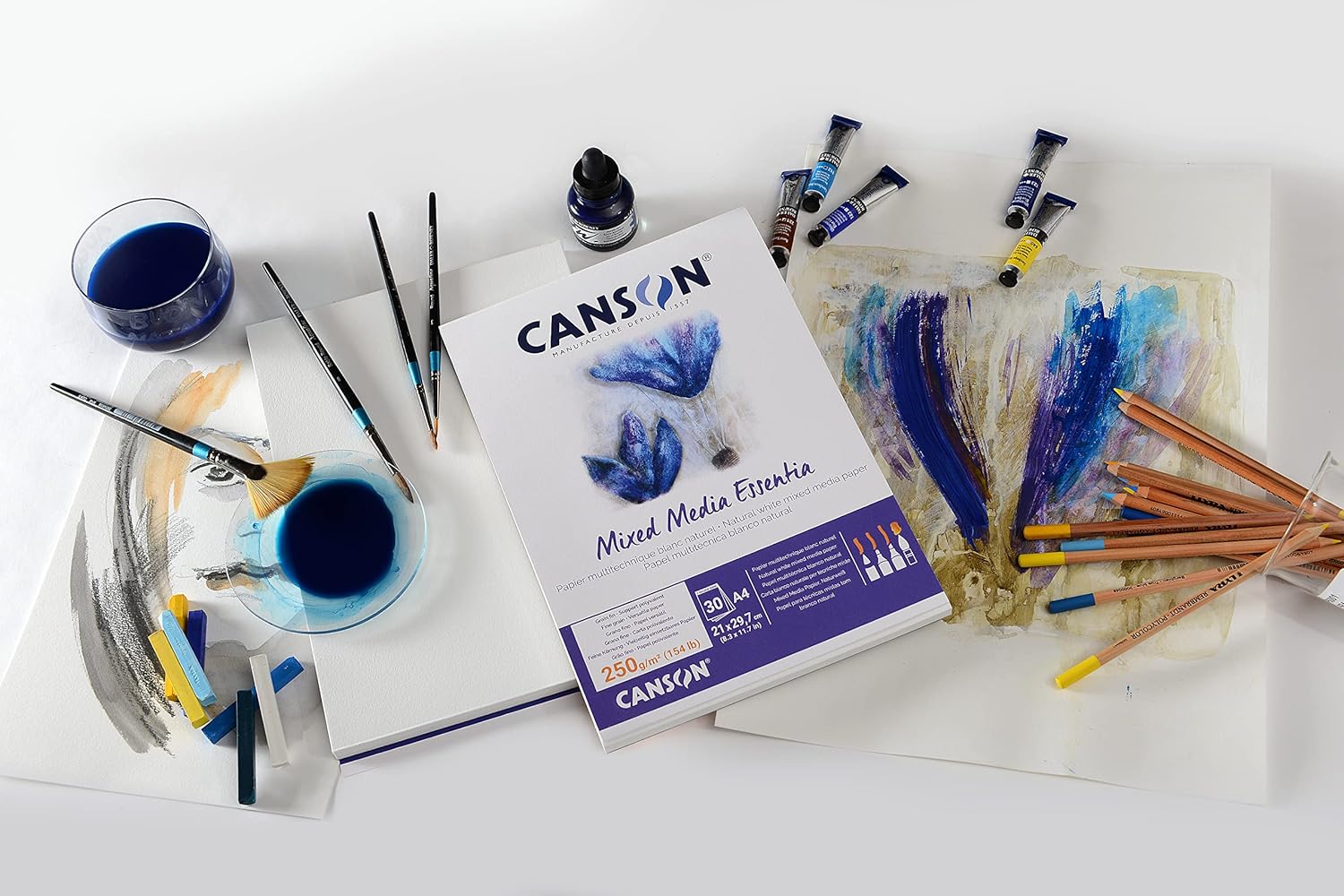 Canson Mix Media Essentia, Short size paper pad for wet techniques, A4, 30 sheets, 250 gm, fine grain