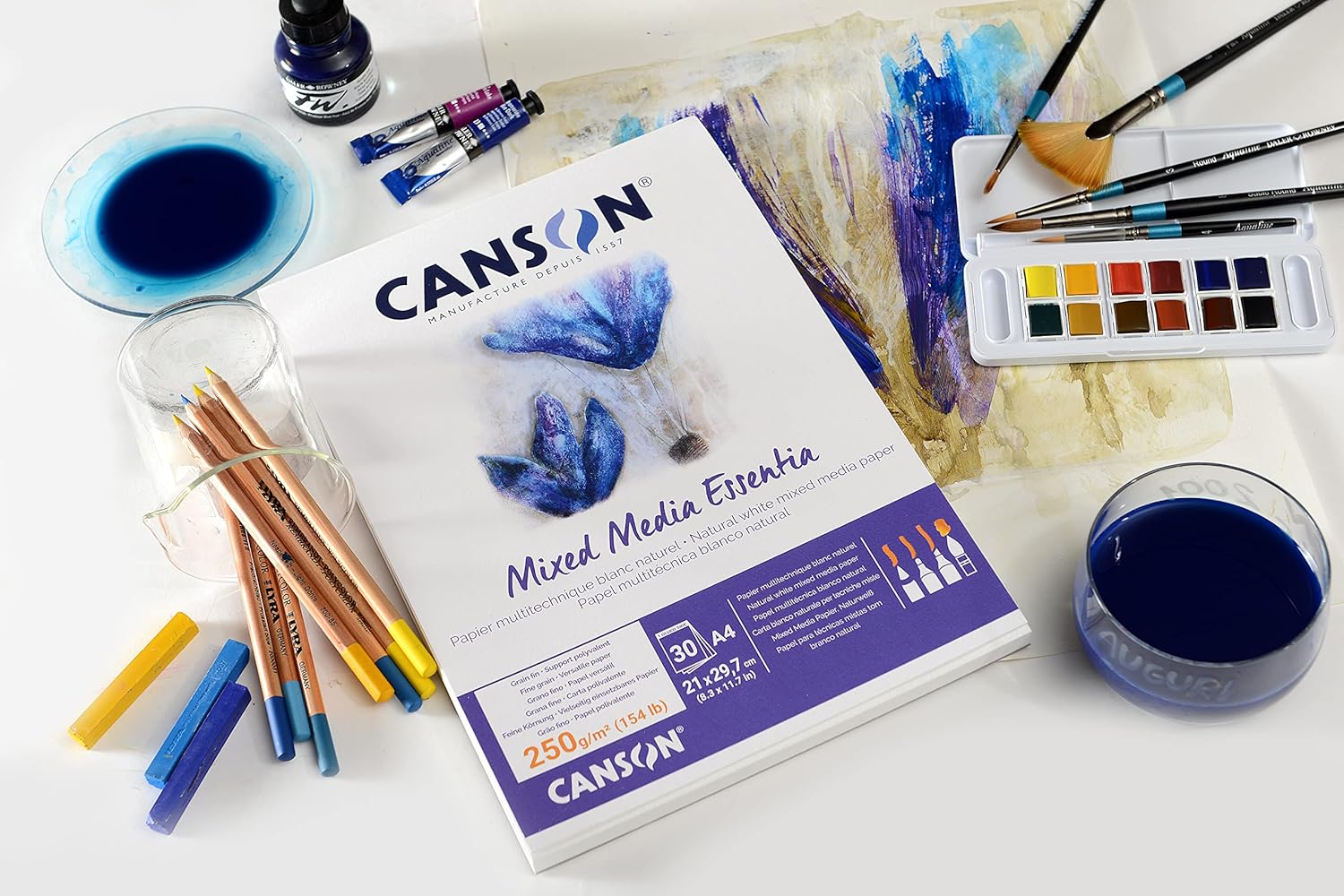 Canson Mix Media Essentia, Short size paper pad for wet techniques, A4, 30 sheets, 250 gm, fine grain