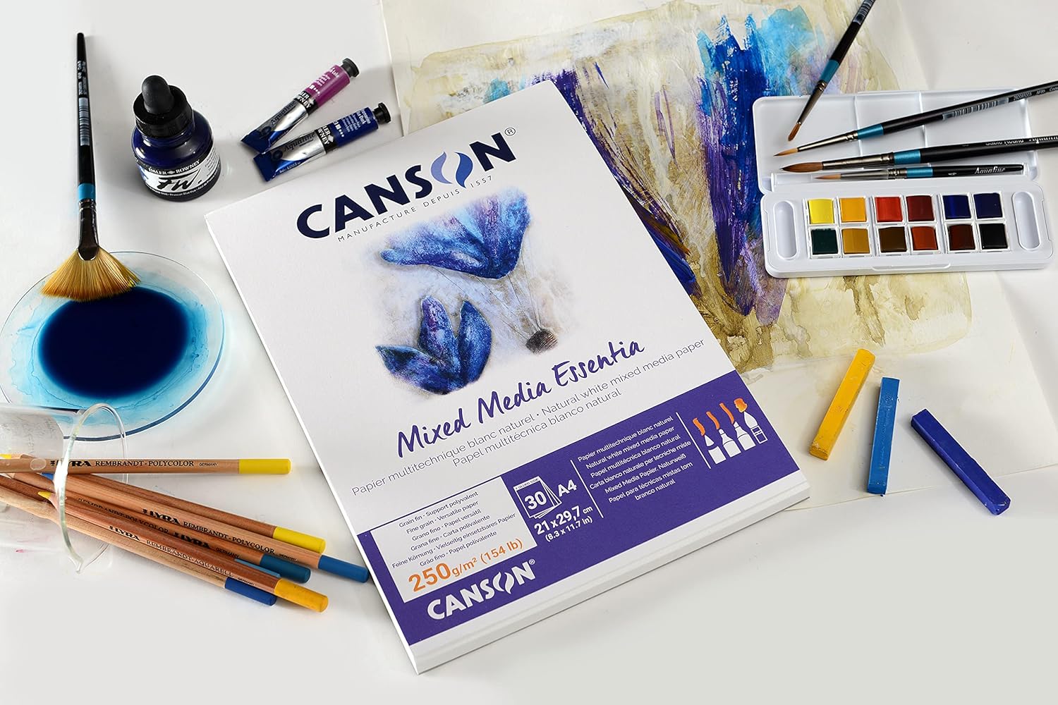 Canson Mix Media Essentia, Short size paper pad for wet techniques, A4, 30 sheets, 250 gm, fine grain