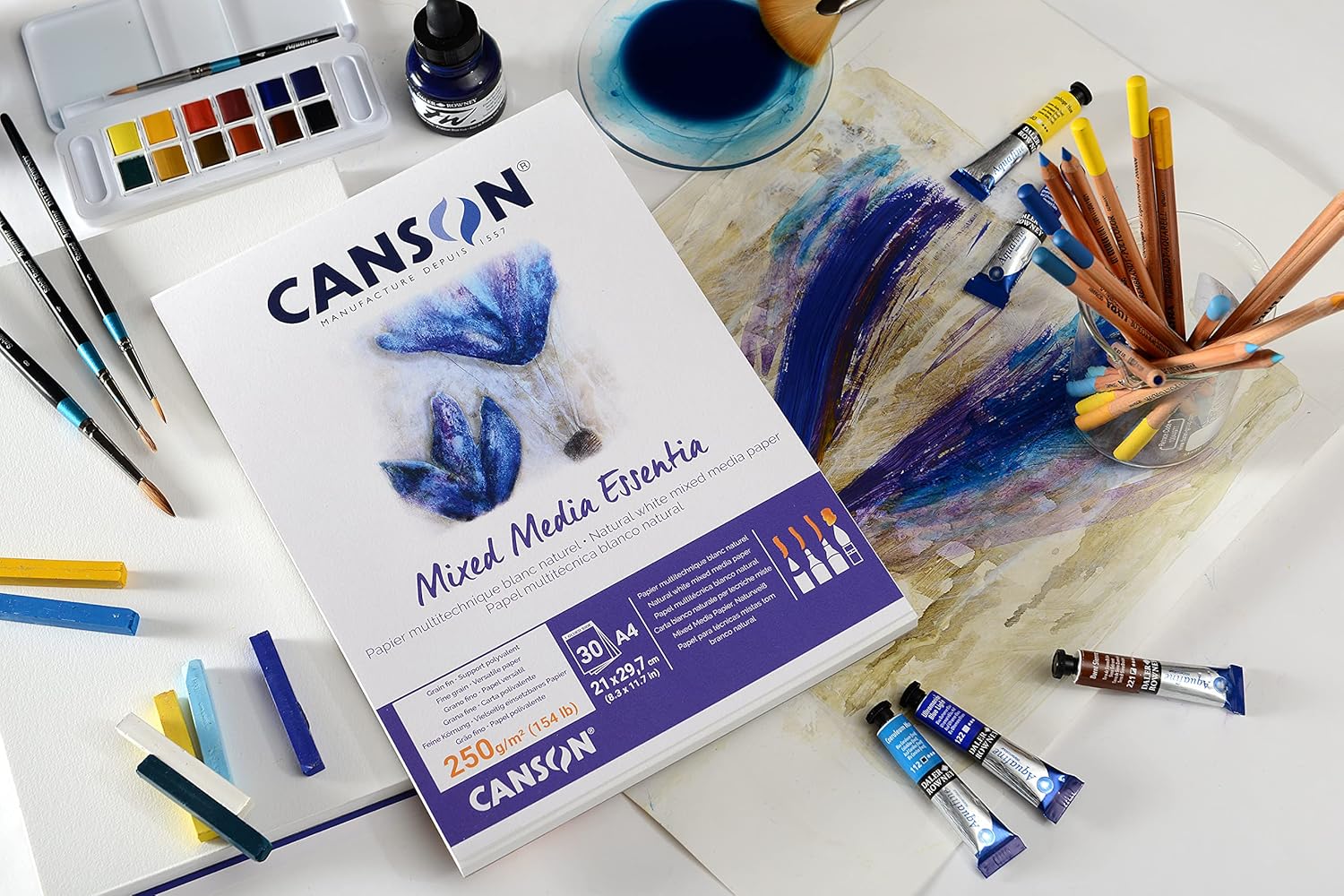 Canson Mix Media Essentia, Short size paper pad for wet techniques, A4, 30 sheets, 250 gm, fine grain