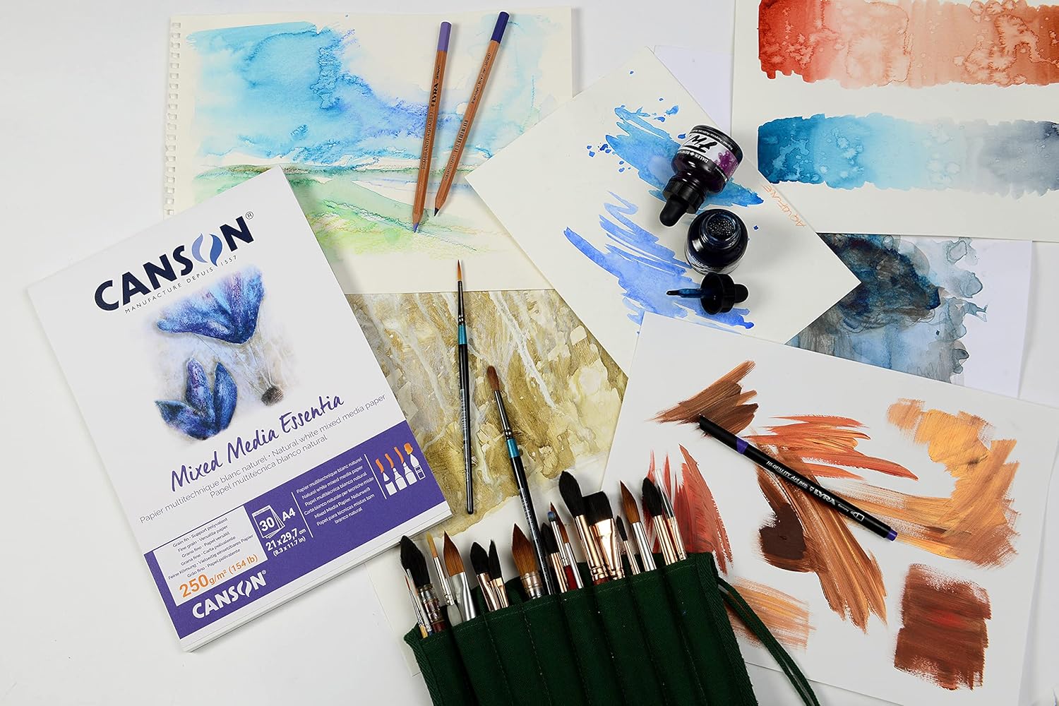 Canson Mix Media Essentia, Short size paper pad for wet techniques, A4, 30 sheets, 250 gm, fine grain