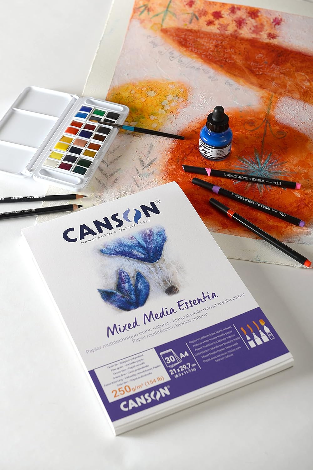 Canson Mix Media Essentia, Short size paper pad for wet techniques, A4, 30 sheets, 250 gm, fine grain