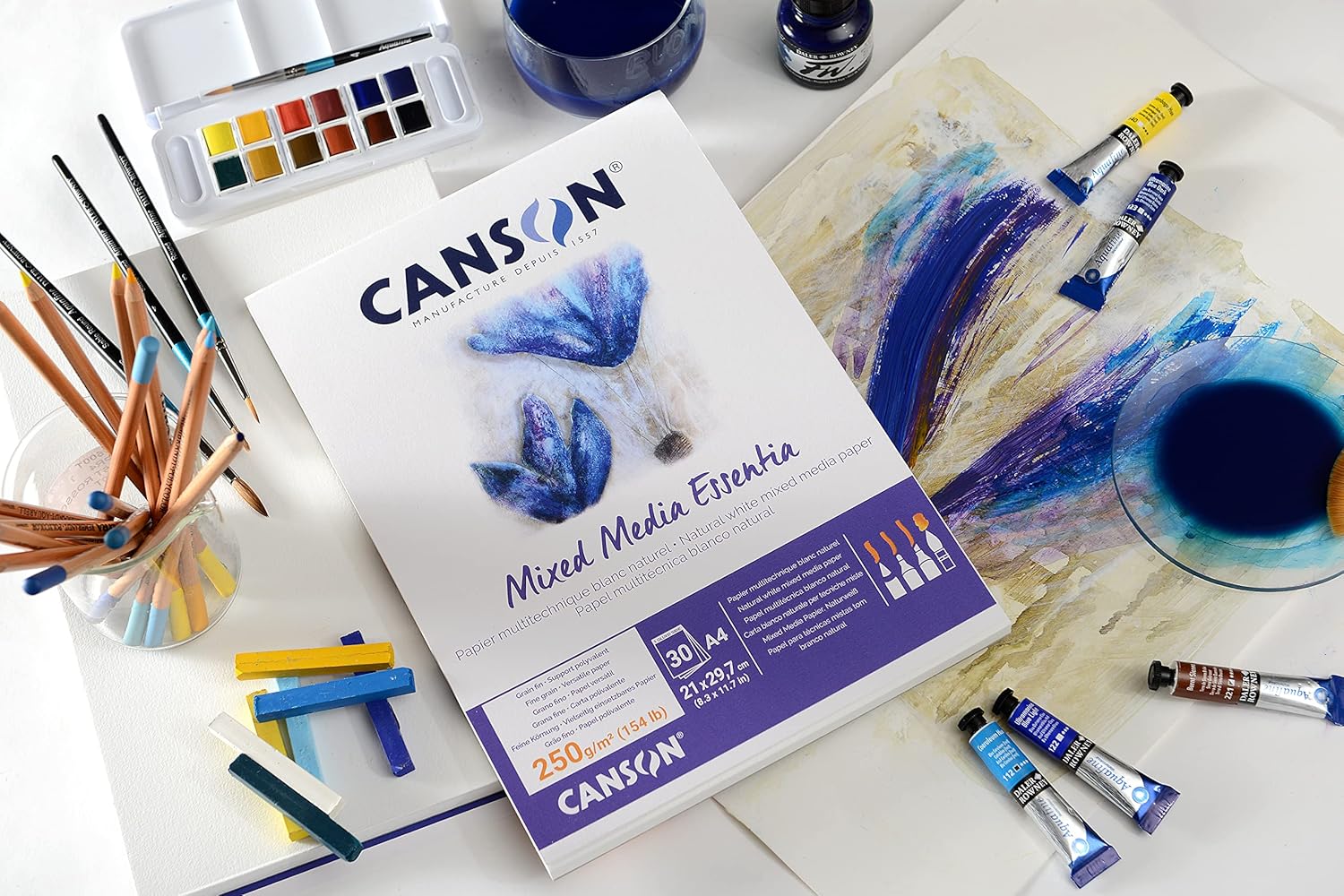 Canson Mix Media Essentia, Short size paper pad for wet techniques, A4, 30 sheets, 250 gm, fine grain