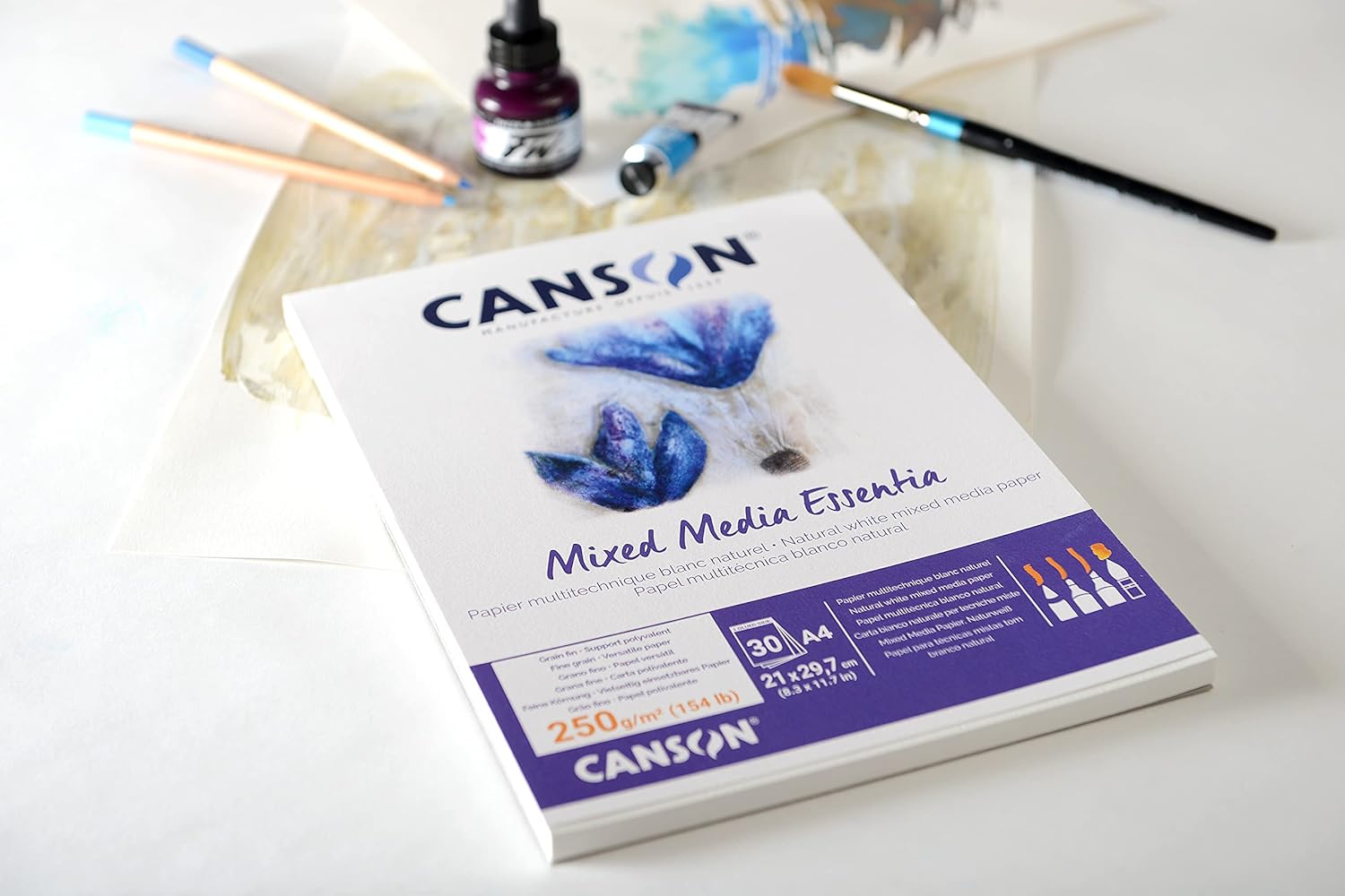 Canson Mix Media Essentia, Short size paper pad for wet techniques, A4, 30 sheets, 250 gm, fine grain
