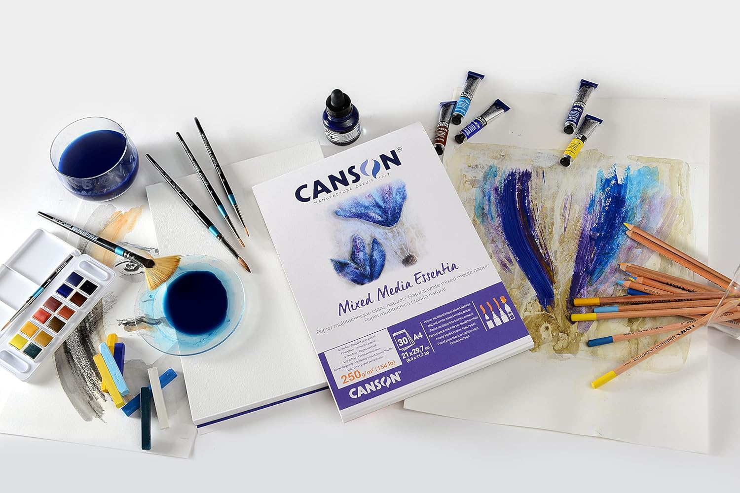 Canson Mix Media Essentia, Short size paper pad for wet techniques, A4, 30 sheets, 250 gm, fine grain