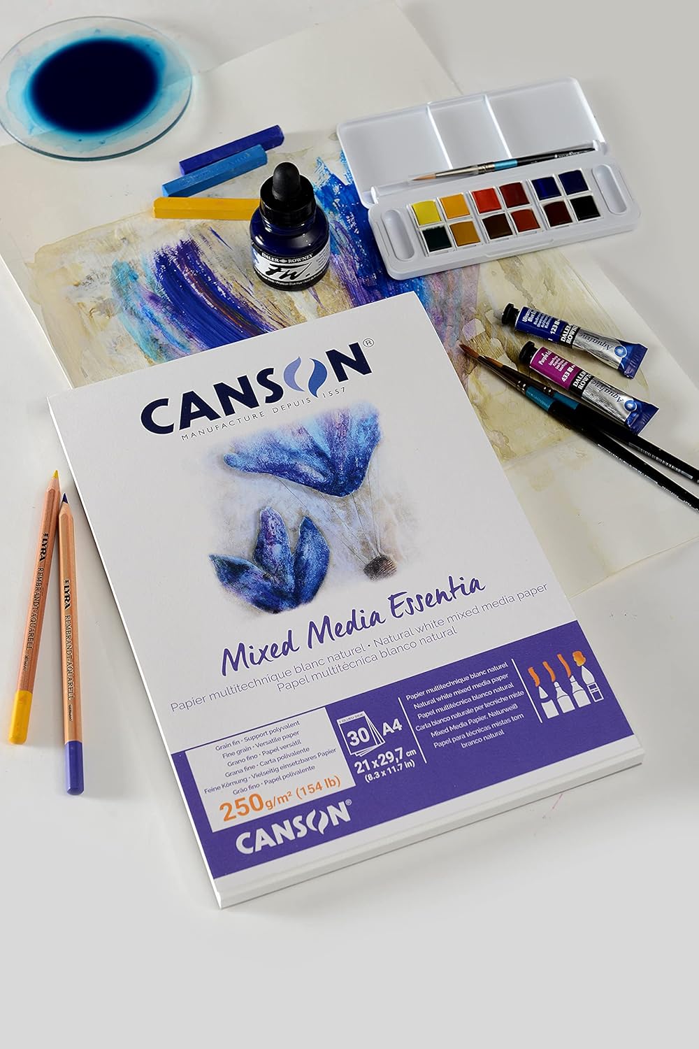 Canson Mix Media Essentia, Short size paper pad for wet techniques, A4, 30 sheets, 250 gm, fine grain