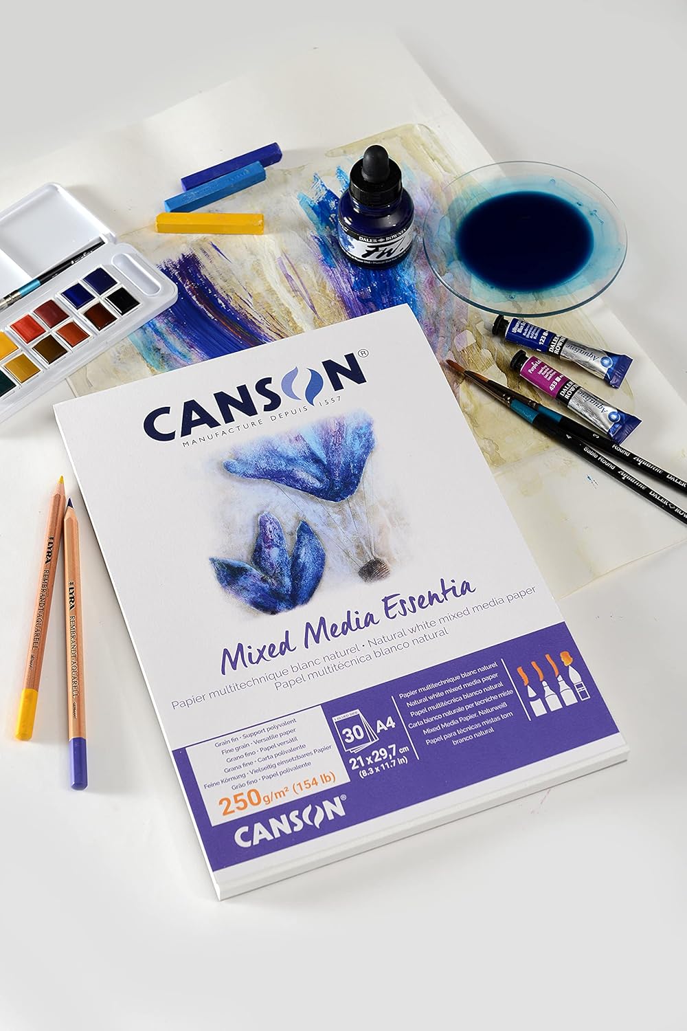 Canson Mix Media Essentia, Short size paper pad for wet techniques, A4, 30 sheets, 250 gm, fine grain